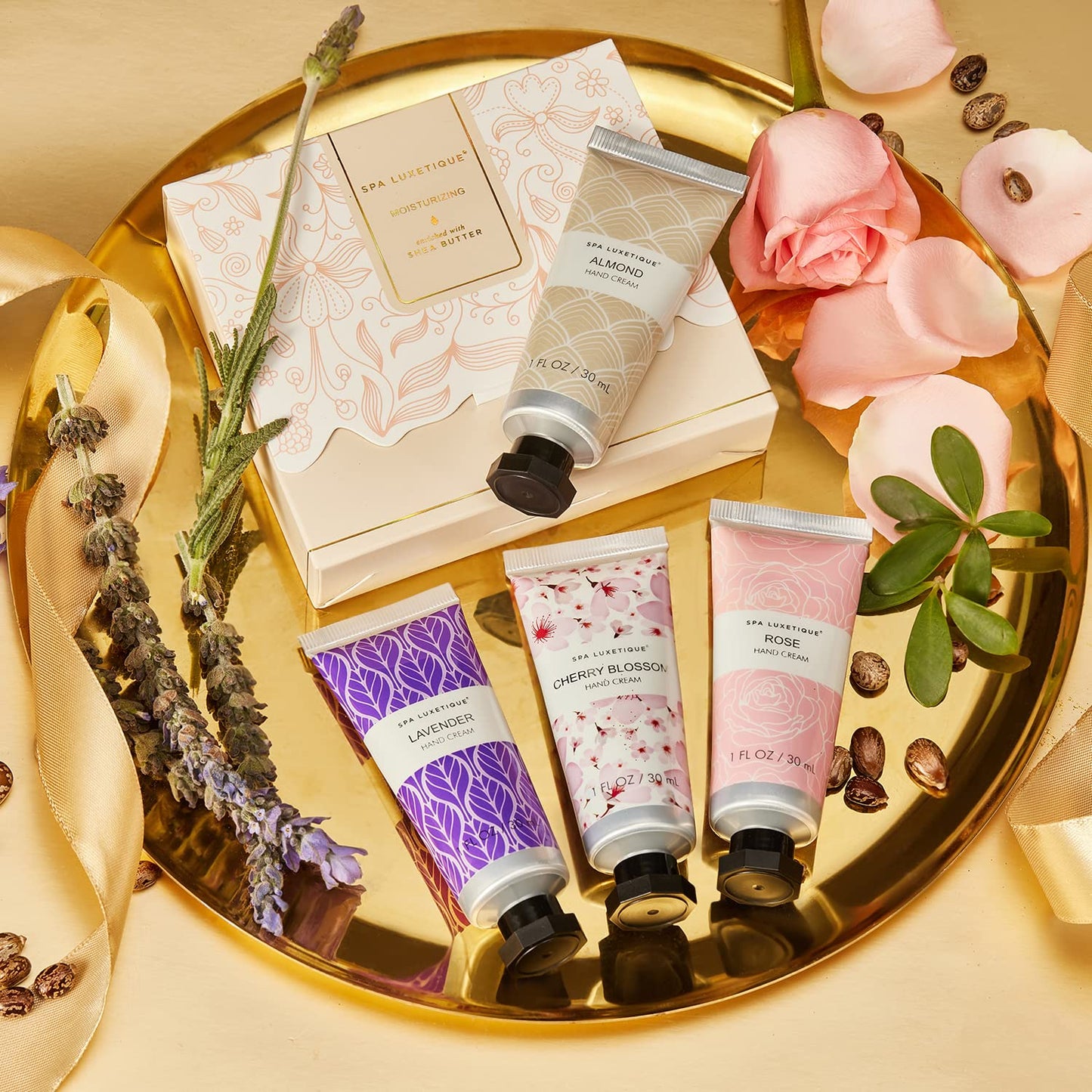 spa luxetique Hand Cream Set Pack of 4 Hand Cream Christmas Gift Set Enriched with Shea Butter and Glycerin for Dry Hands, Hydrating&Moisturing Travel Size Hand Cream, Gifts for Women, Birthday