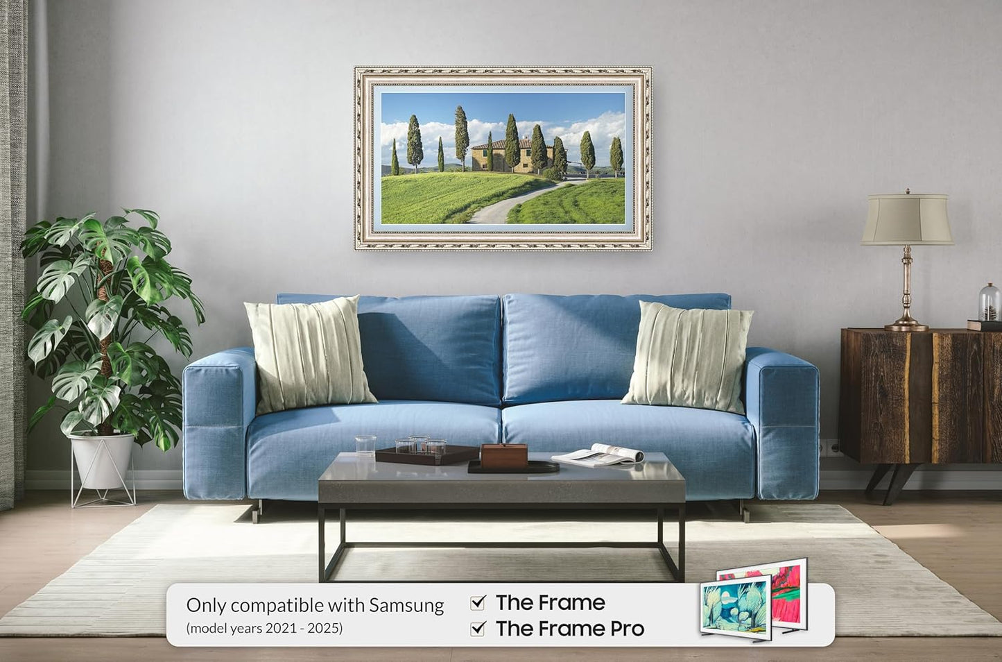 Ornate Silver 55" Premiere Deco TV Frame - Compatible ONLY with Samsung The Frame TVs (Fits 2021-2025, LS03A, LS03B, LS03C, LS03D, LS03FA)