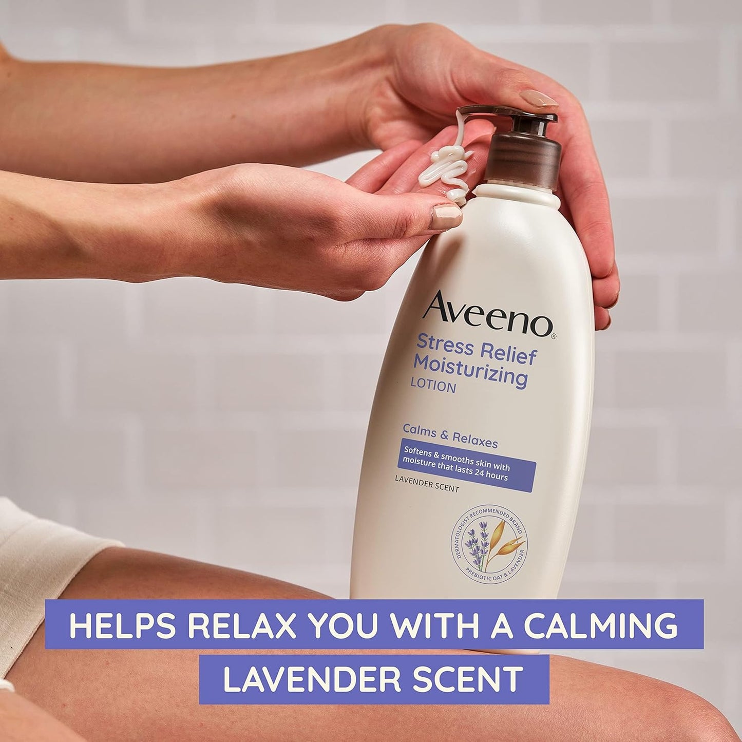 Aveeno Stress Relief Moisturizing Body Lotion with Lavender Scent, Natural Oatmeal to Calm & Relax, Non-Greasy Daily Stress Relief Lotion, 18 fl. oz (Pack of 3)