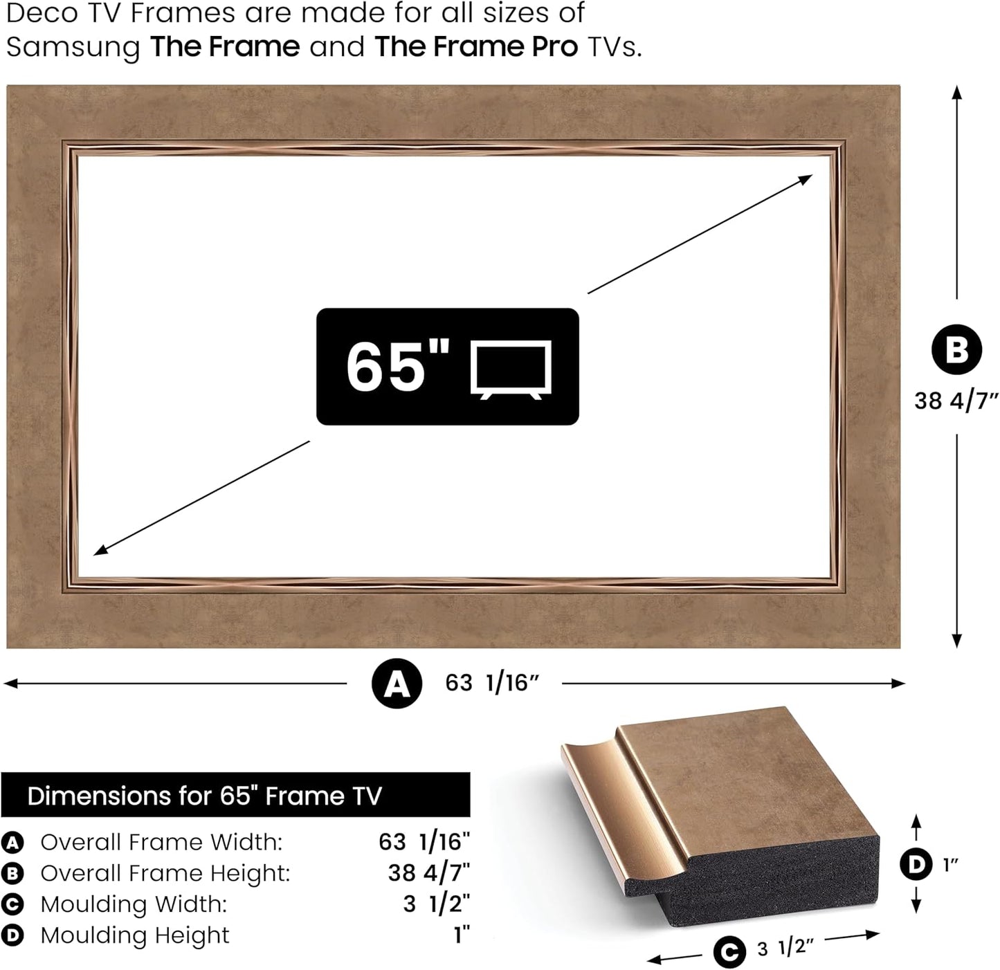 Contemporary Bronze 65" Premiere Deco TV Frame - Compatible ONLY with Samsung The Frame TV and Pro TVs (Fits 2021-2025, LS03A, LS03B,LS03C,LS03D,LS03FA,LS03FW)