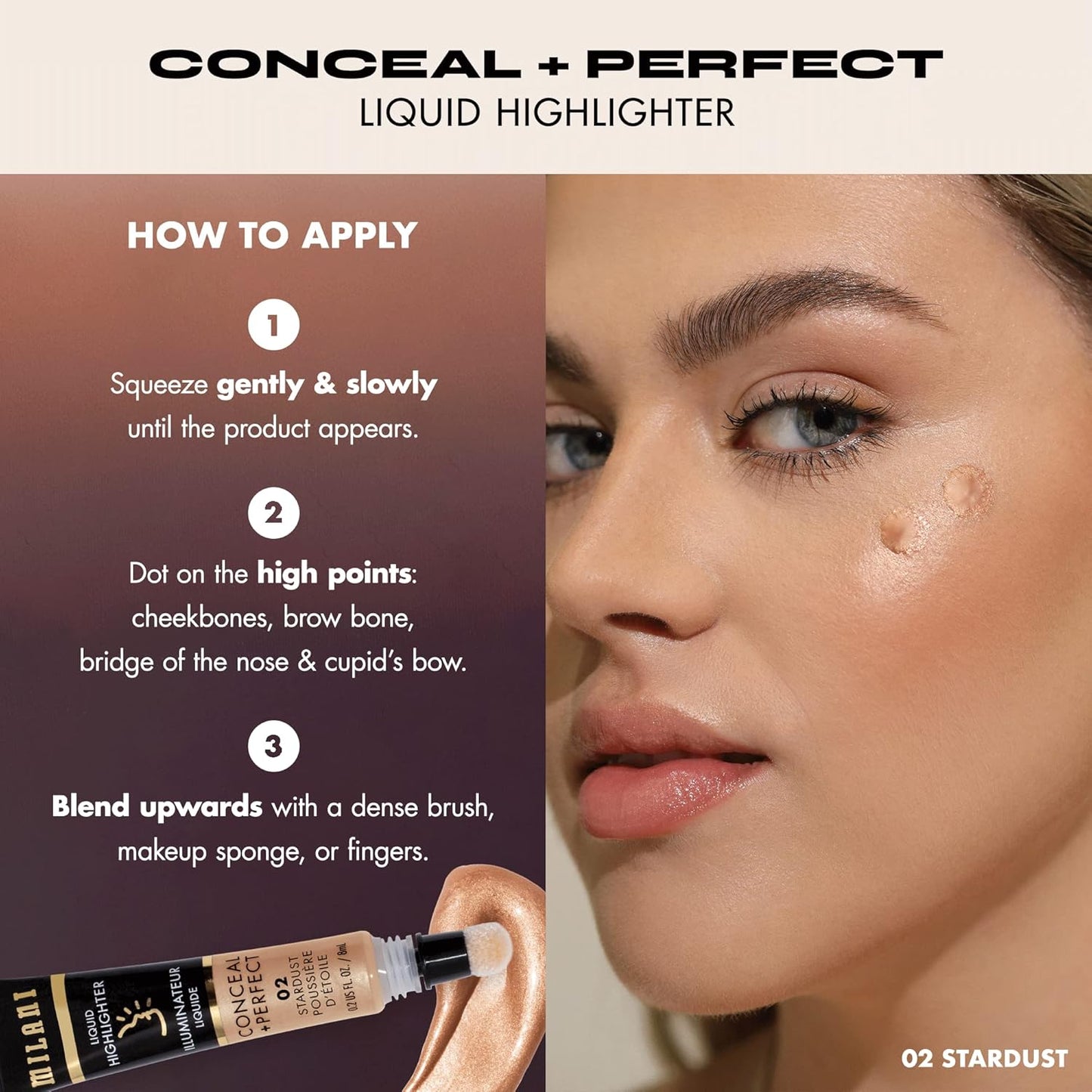 Milani Conceal + Perfect Liquid Highlighter for Added Glow, Face Lift Collection - Molten