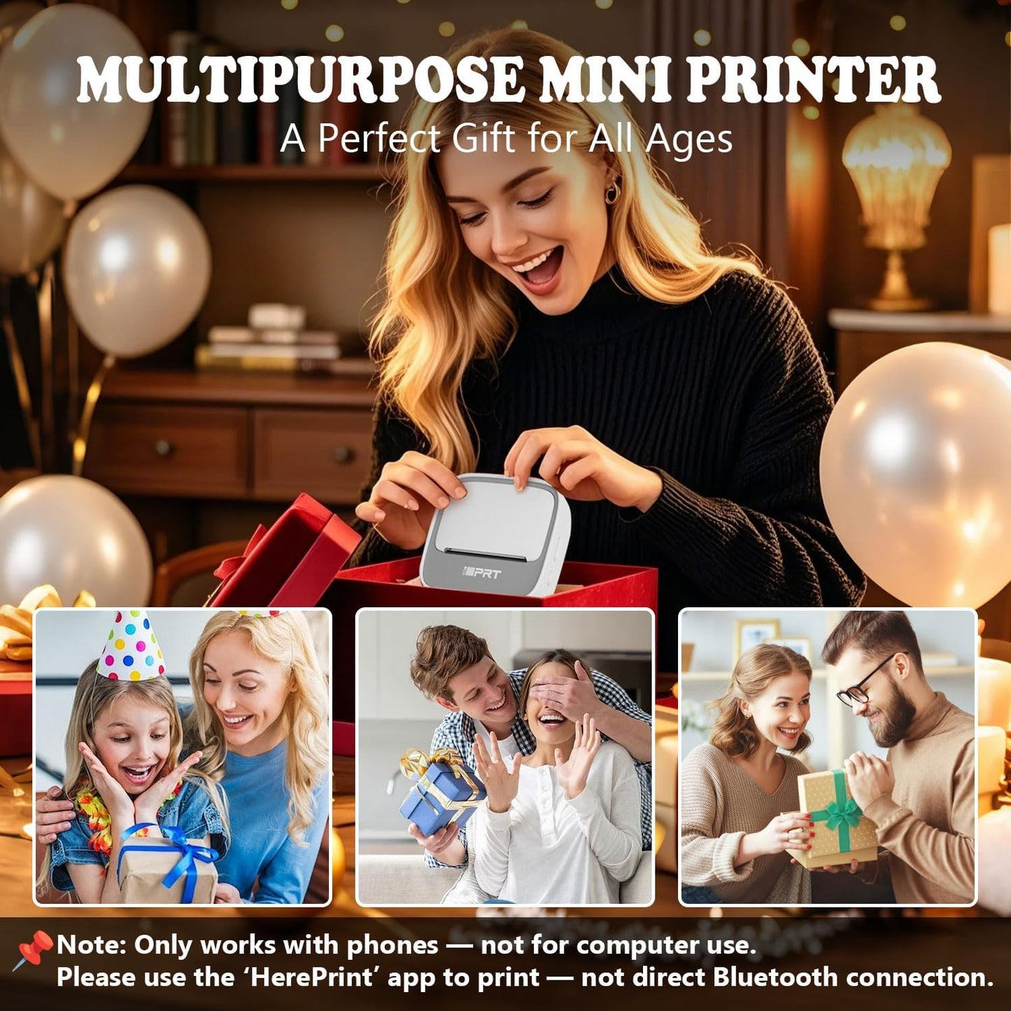 iDPRT S1 Portable Sticker Printer, Mini Thermal Printer with 1 Roll Paper, Bluetooth Inkless Printpods, Pocket Label Maker Suitable for Study Notes, Graphics, Students, Kids Gift, Free App, Grey
