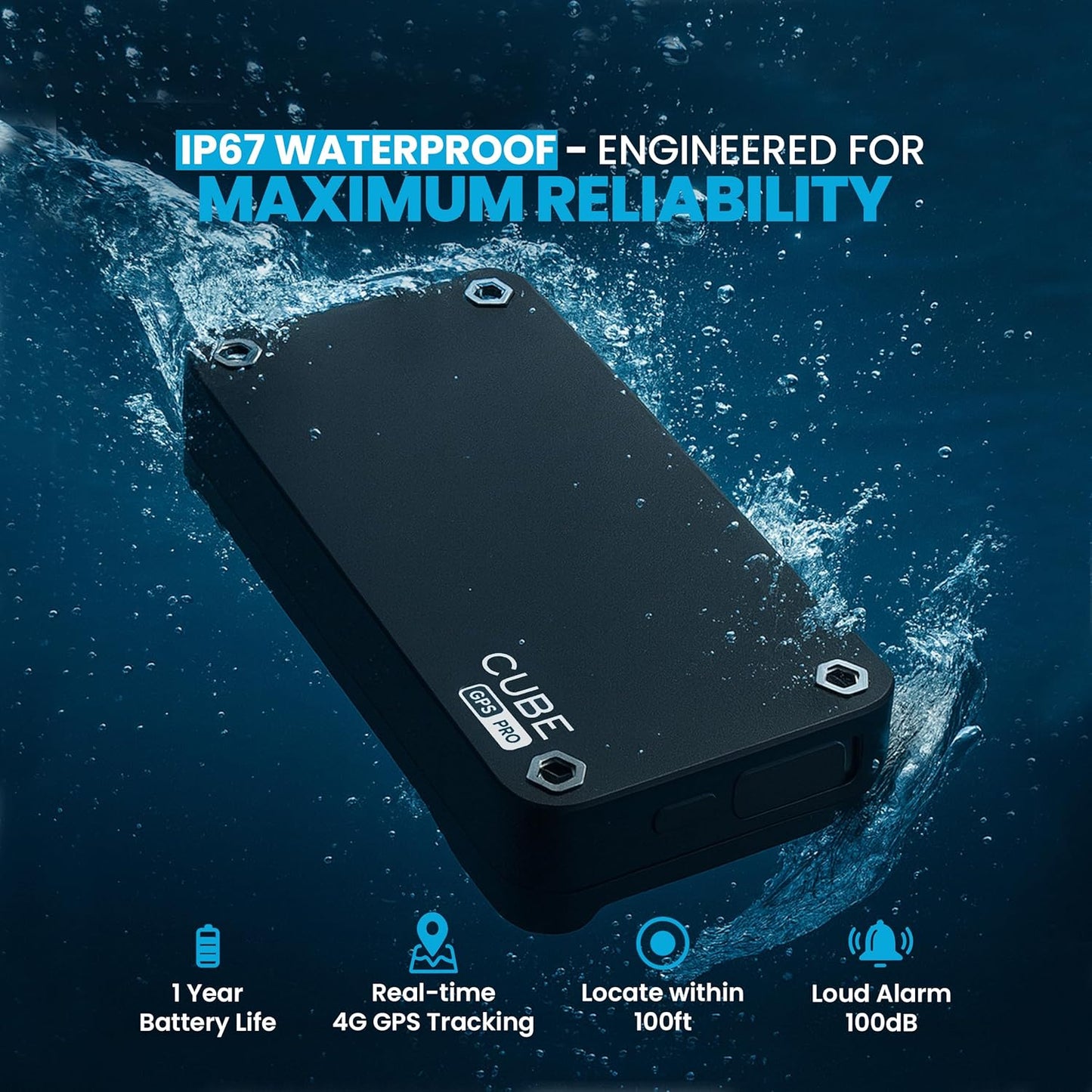 Cube Pro GPS Tracker for Vehicles with Built-in 1 Year Battery - IP67 Waterproof Real Time GPS Tracker for Cars - iOS & Android Compatible - Hidden Magnetic Tracking Device for Cars, Fleets, Trailers