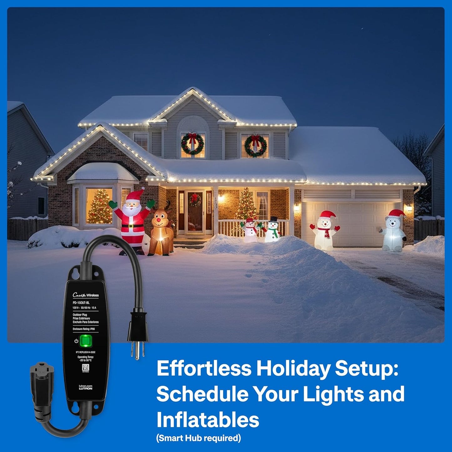 Lutron Caseta Weatherproof+ Outdoor Smart Plug and Pico Smart Remote | for Landscape and String Lighting | P-PKG1OUT-BL | Black