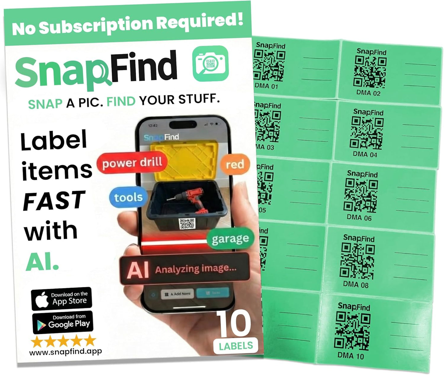 Smart QR Code Labels – AI Auto-Labeling, No Typing! Storage Bins & Moving Containers – iOS & Android App – 10 Stickers (3" x 5") (Green)