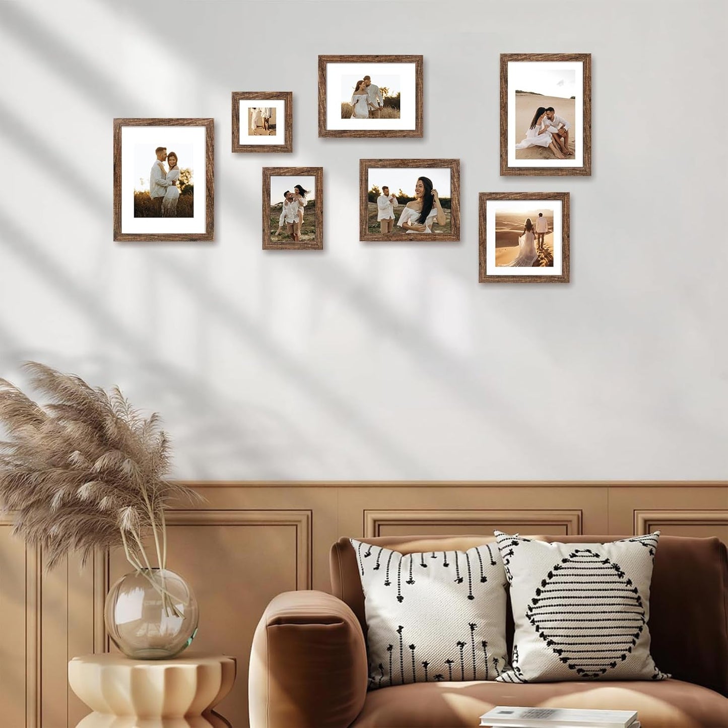 iRahmen 6x9 Picture Frame Set of 4, High Definition Real Glass Rustic Wood Frame, 6 x 9 Photo Frames for Tabletop Display and Wall Mounting