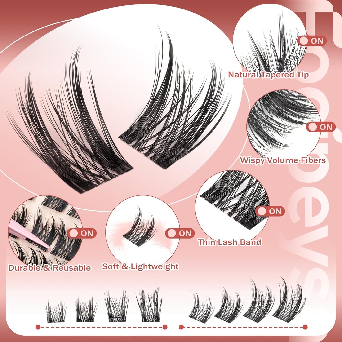 Focipeysa Wispy Lash Clusters Kit Spikes Eyelash Clusters Kit Manga Eyelash Extensions Kit with Bottom Lashes Individual Lashes Extensions Kit with Lash Bond and Seal Lash Tweezers