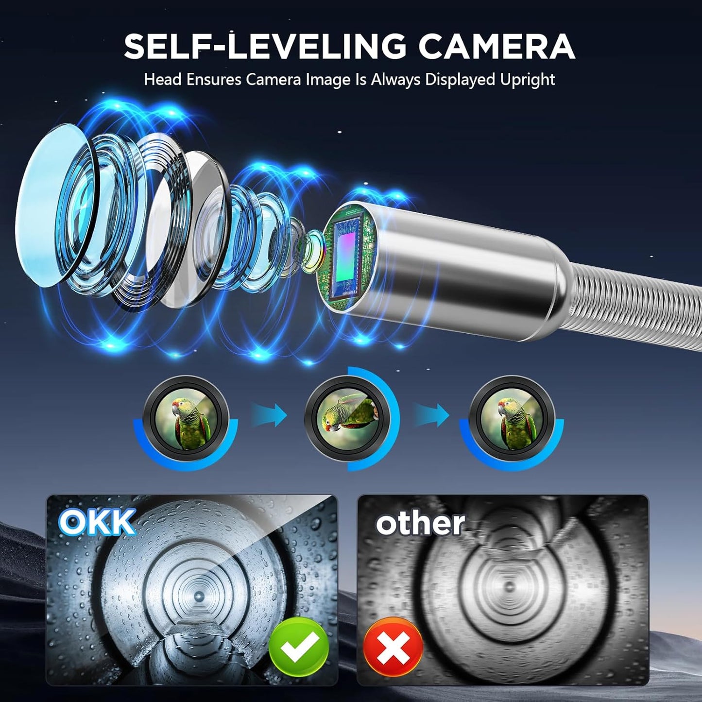 Sewer Camera, Self-Leveling Drain Camera with 7mm Thicker Cable, 305ft/91.5M Range, 9" 1080P HD Monitor, IP68 Waterproof for Pipe Inspection, DVR Snake Cam with Distance Counter & 32GB Card