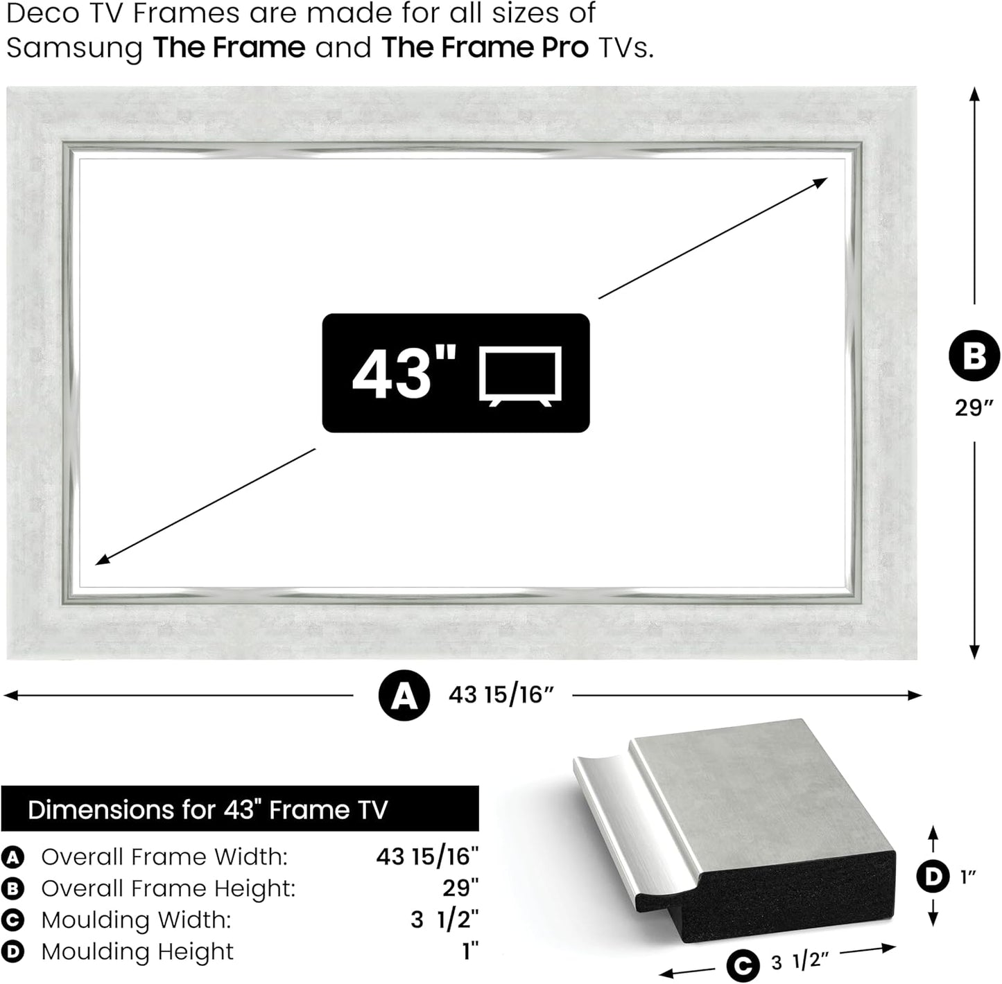 Contemporary Silver 43" Premiere Deco TV Frame - Compatible ONLY with Samsung The Frame TVs (Fits 2021-2025, LS03A, LS03B, LS03C, LS03D, LS03FA)