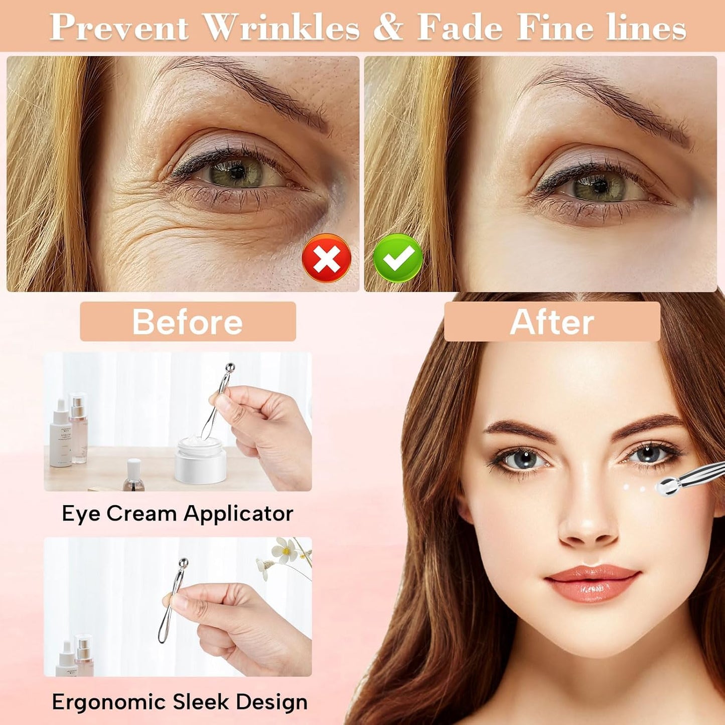 Under Eye Patches Silicone - 2 Pcs Reusable Eye Patches, Eye Patches Plump Fine Lines & Wrinkles with Metal Eye Cream Applicator, Tin Case