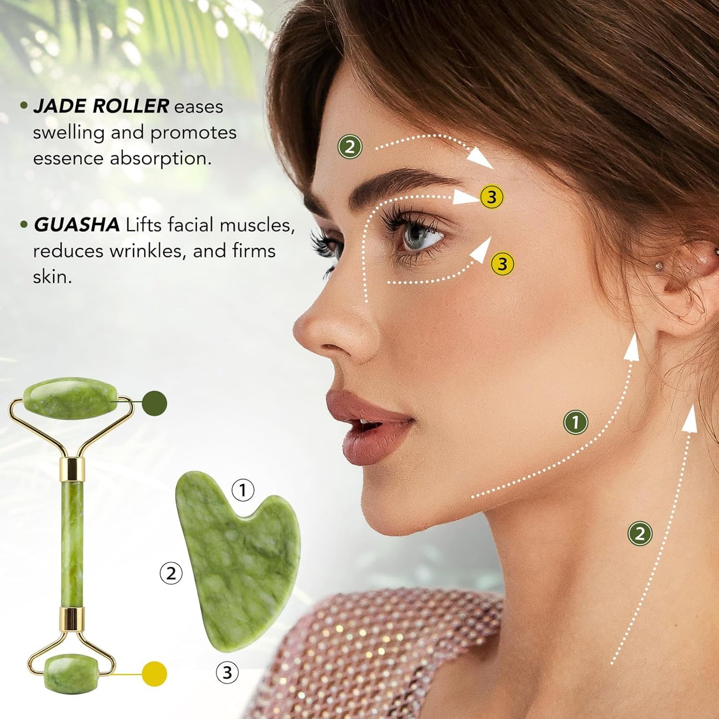 huefull Genuine Jade Roller & Gua Sha Set for Face, Cooling & Firming Effect, Sculpting Tool for Jawline & Skin Care, Self-Care Gift for Women & Men
