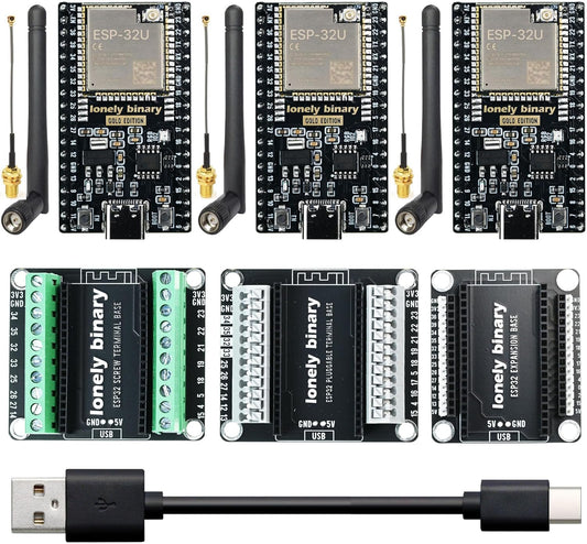 3-Pack Lonely Binary ESP32 Gold Edition with External IPEX Antenna WiFi Bluetooth Dual-Core MCU with Screw/Non-Screw Expansion Boards, Type-C Port Compatible with Arduino IDE, MicroPython, ESP-IDF