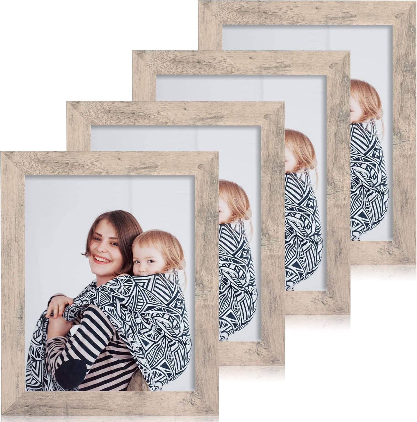 iRahmen 8x10 Picture Frame Set of 4, Smoke Gray Frame with High Definition Real Glass, 8 x 10 Wood Photo Frame for Tabletop Display and Wall Mounting