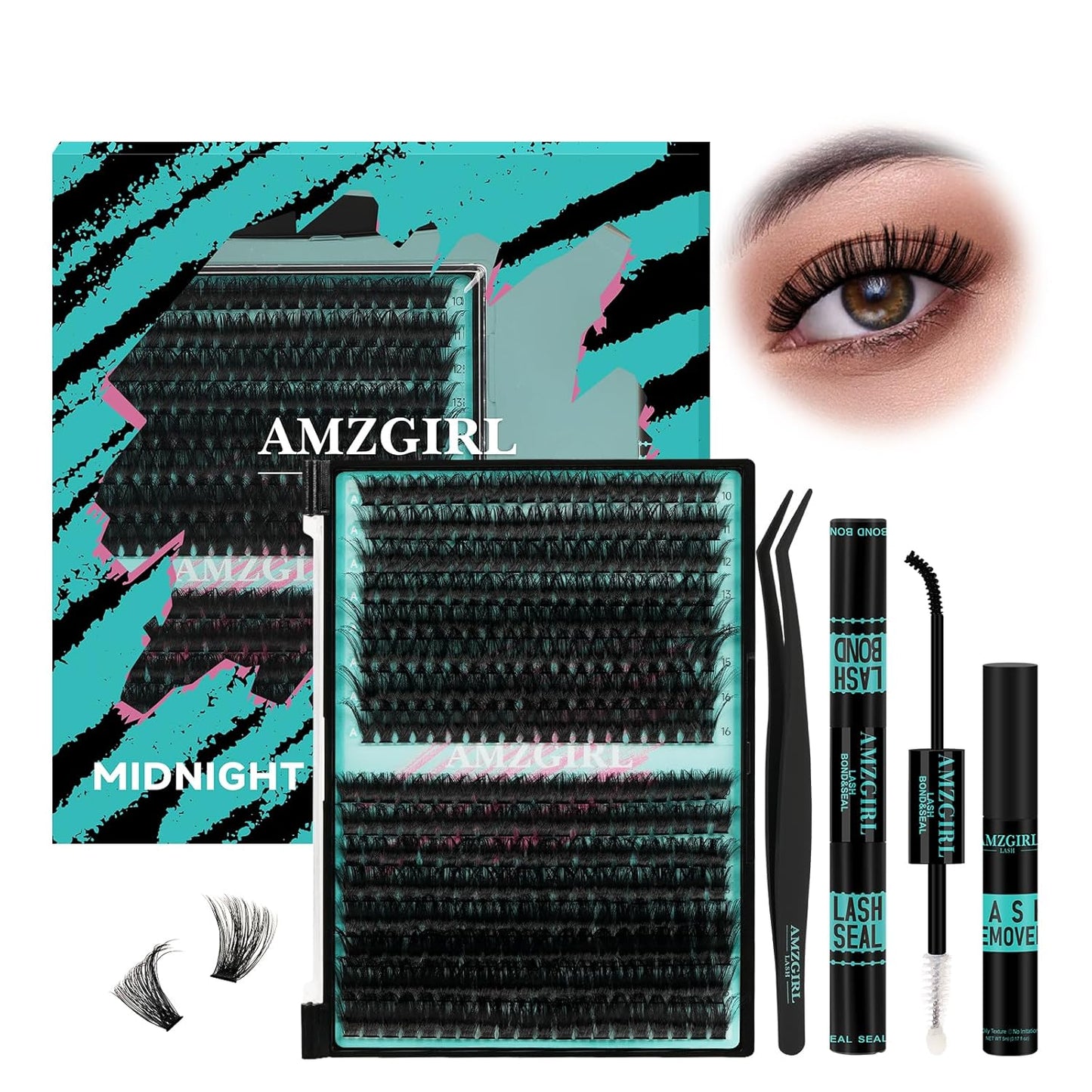 Lash Clusters Kit 320Pcs, 80 100D DIY Individual Extensions, Bond and Seal, Remover, Applicator Tool for False Eyelashes at Home (D-Mix10-16mm)