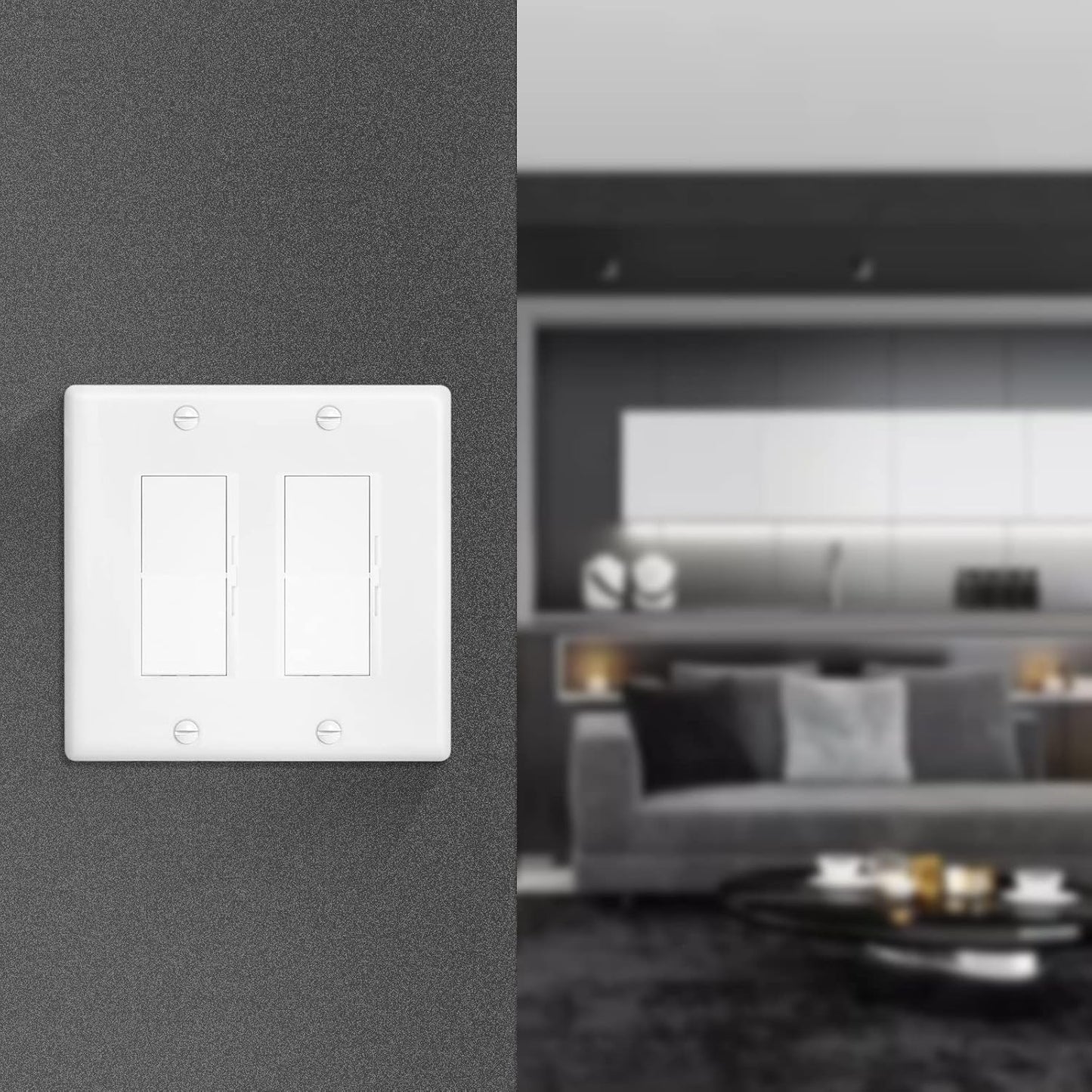 Decorator Wall Plate Double Gang Light Switch Plate Outlet Cover,Unbreakable Polycarbonate Thermoplastic, White (4-Pack, Double Decorator-White)