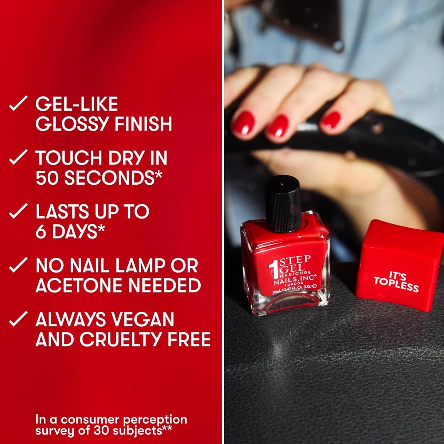 Nails Inc It's Topless Gel-Like Nail Polish, 4-in-1 Base Coat, Treatment, Color, Top Coat, Long Lasting, Strong, Chip Free, Glossy Salon Quality Manicure, Air Dry Nail Polish, Jennifer, 0.47 Fl Oz