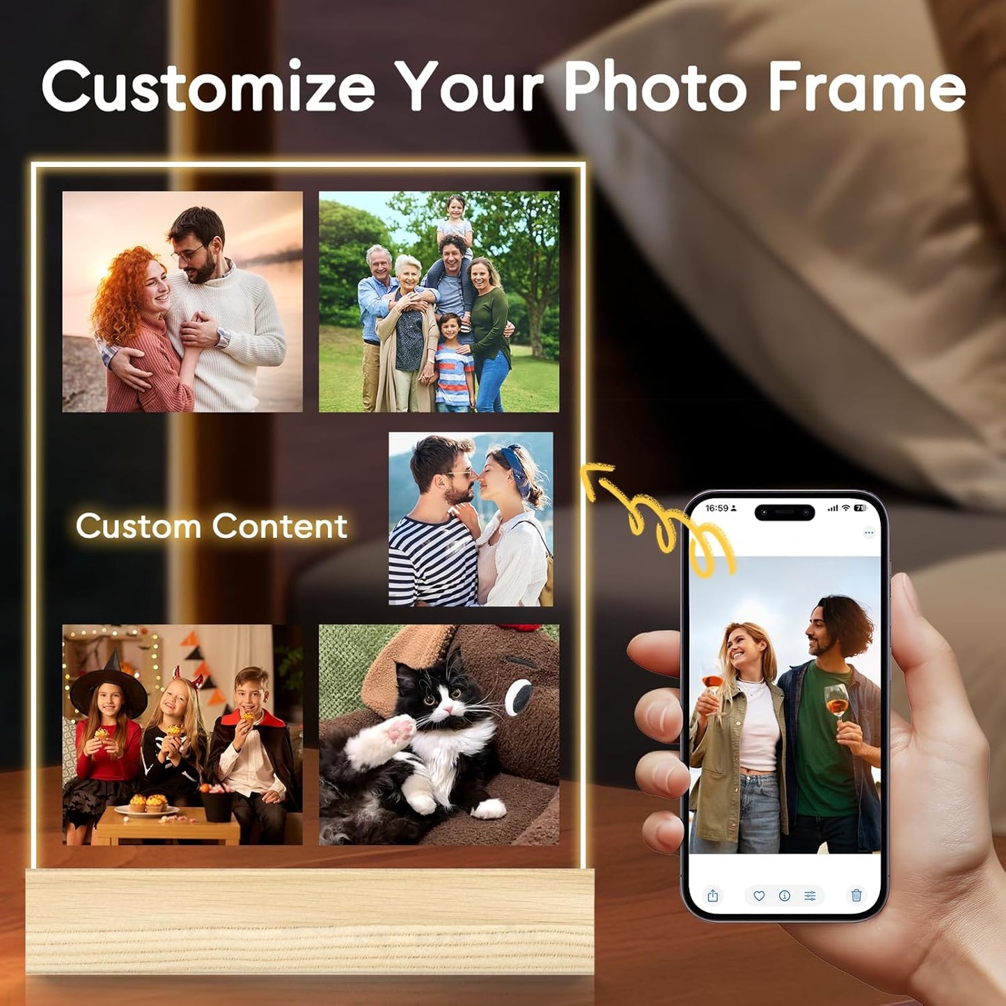 Personalized Picture Frame, Custom Tabletop Photo Frame with Light, Customized Gift for Mom/Father/Kid/Friend/Pet - Birthday, Valentine’s Day, Mother's Day, Father's Day, Christmas (R06)