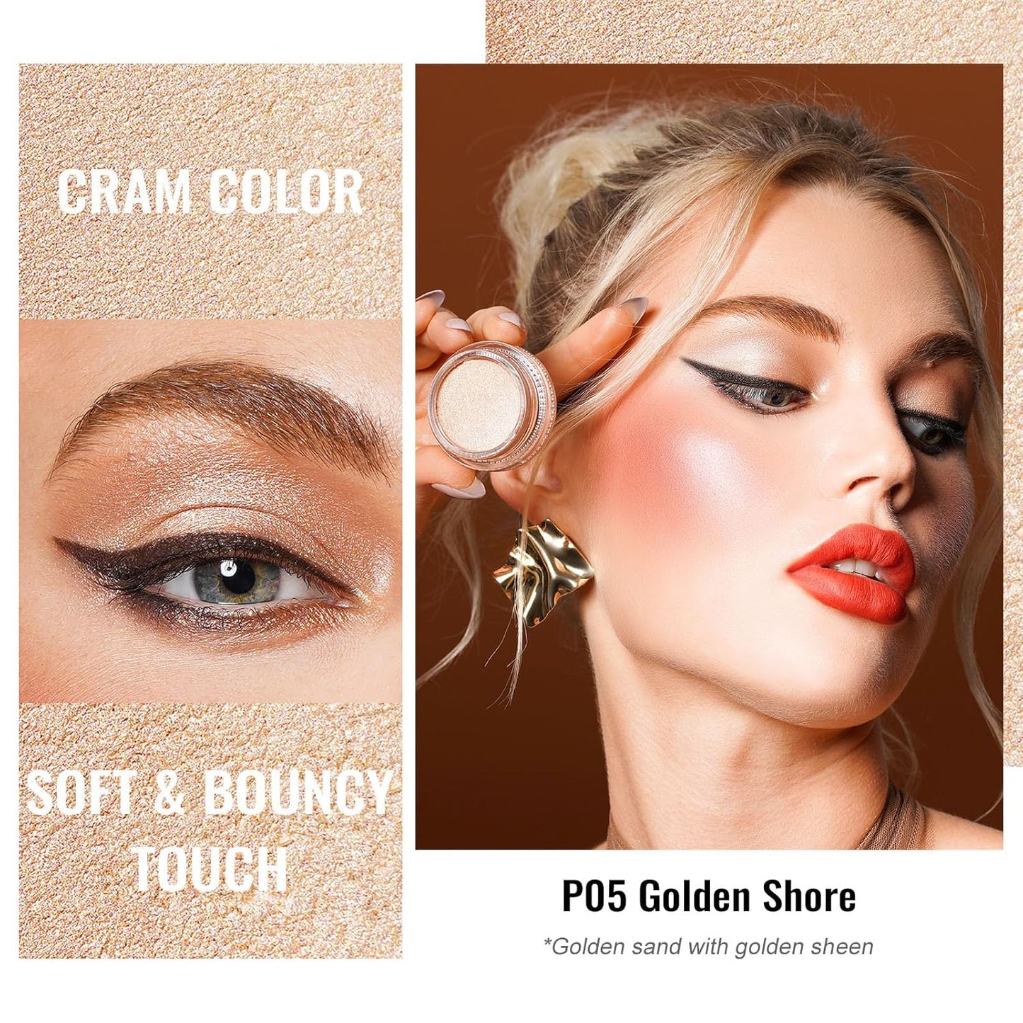 Oulac Cream Eyeshadow also for Highlighter Large Capacity Highly Pigmented Eye Shadow Waterproof &Long Lasting with Moisturizing Formula, Shimmer Glitter Eye Makeup. 6g.P05+17