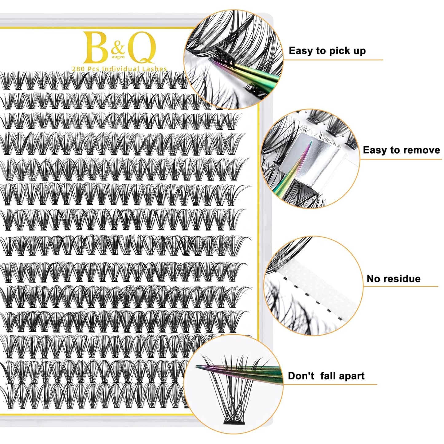 Lash Clusters B&Q LASH Individual Lashes 280 Clusters False Eyelash 10D 20D 30D 40D Lash Clusters Extensions Individual Cluster DIY Eyelash Extensions at Home 1 Count (Pack of 1), (30D-0.07D,13MM)