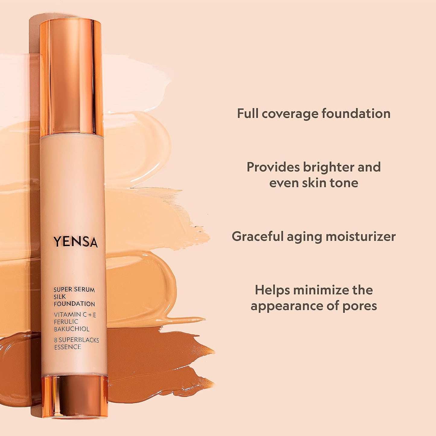 YENSA Super Silk Foundation - Full Coverage, Age-defying complex of Vitamin C, E, Ferulic, and Bakuchiol Oil (Tan 3) 1.0 fl oz