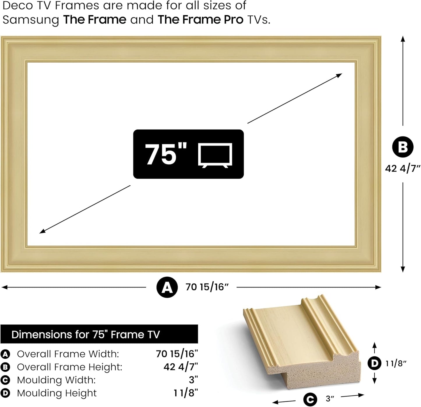 Antique White 75" Premiere Deco TV Frame - Compatible ONLY with Samsung The Frame TV and Pro TVs (Fits 2021-2025, LS03A, LS03B,LS03C,LS03D,LS03FA,LS03FW)