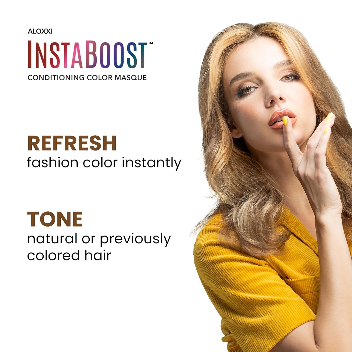 ALOXXI InstaBoost BROWN Color Depositing Conditioner Mask – Instant Temporary Hair Color Dye - Hair Color Masque for Deep Conditioning (Golden Heiress), 6.8 Fl Oz