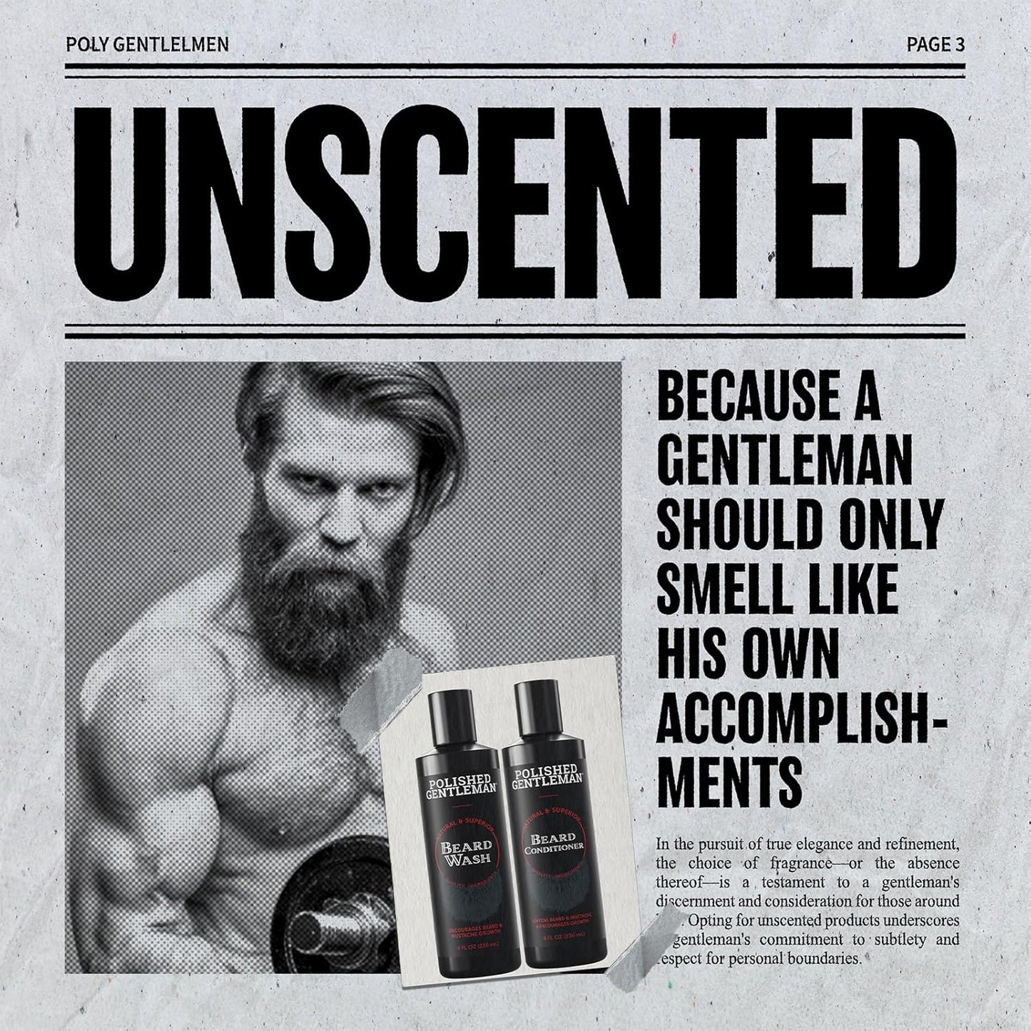 Polished Gentleman Beard Wash and Conditioner Set - Softens and Strengthens - Beard Shampoo with Growth Oil - Moisturizer & Beard Thickener - Tea Tree Unscented - Paraben-Free & Sulfate-Free (8oz)