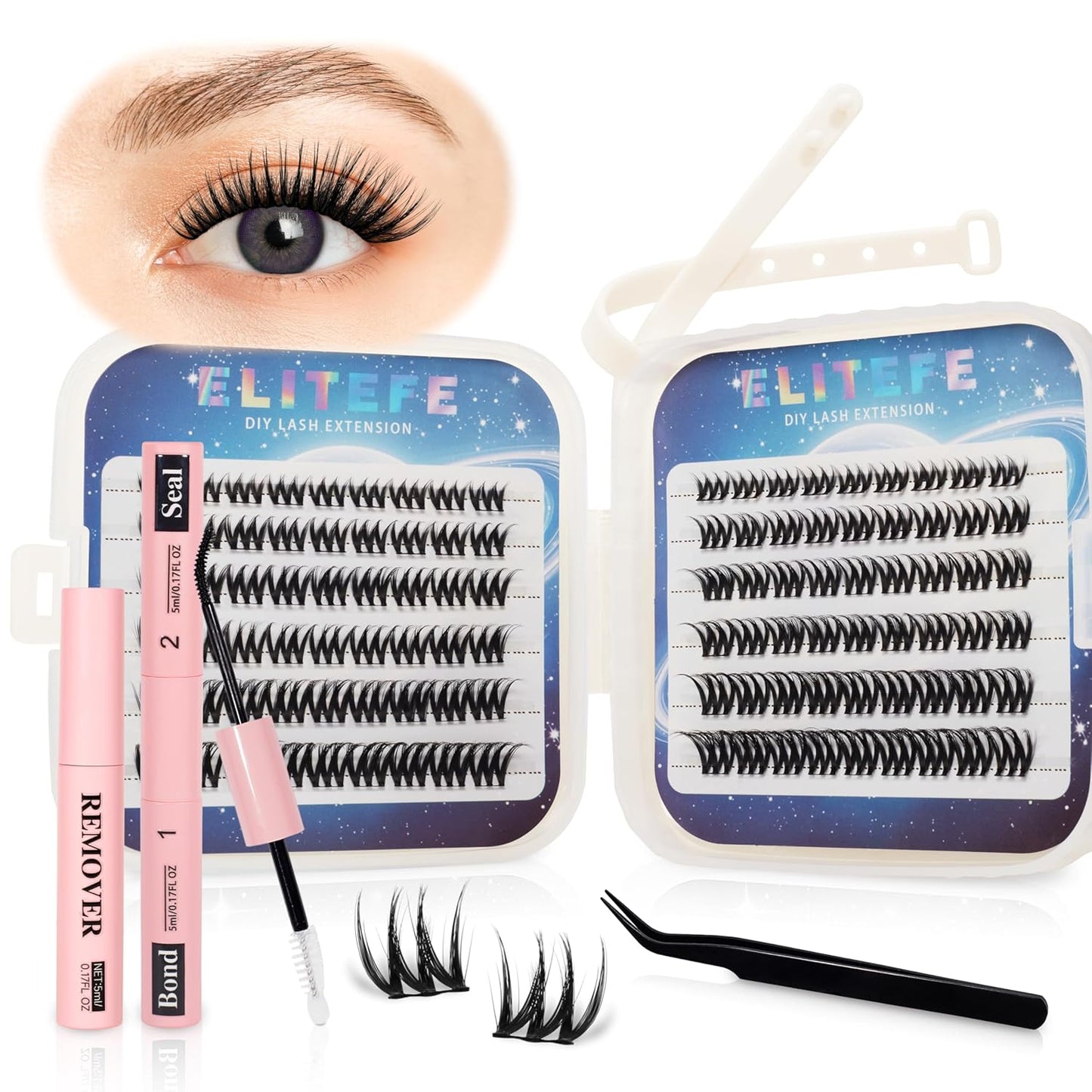 Lash Extension Kit DIY Lash Clusters Kit Eyelash Extensions Individual Lashes Extensions with (BondSeal,Tweezers,Remover,120Pcs,Stardream8-16mm)