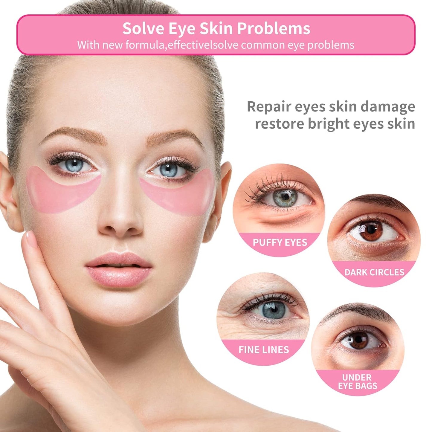 BREYLEE Pink Rose Eye Mask– 30 Pairs - Under Eye Mask Amino Acid & Collagen, Under Eye Mask for Face Care, Eye Masks for Dark Circles and Puffiness, Under Eye Masks for Beauty & Personal Care