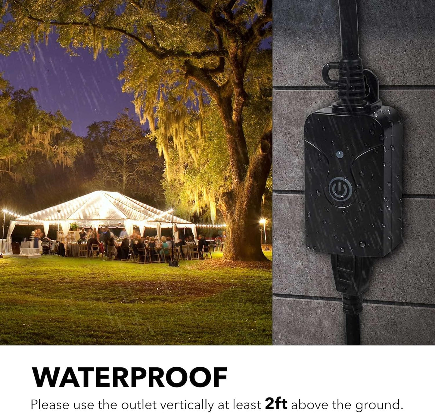 HBN Outdoor Indoor Wireless Remote Control 3-Prong Outlet Weatherproof Heavy Duty 15 A Compact 1 Remote 1 Outlet with Remote 6-inch Cord 100ft Range ETL Listed (Battery Included)
