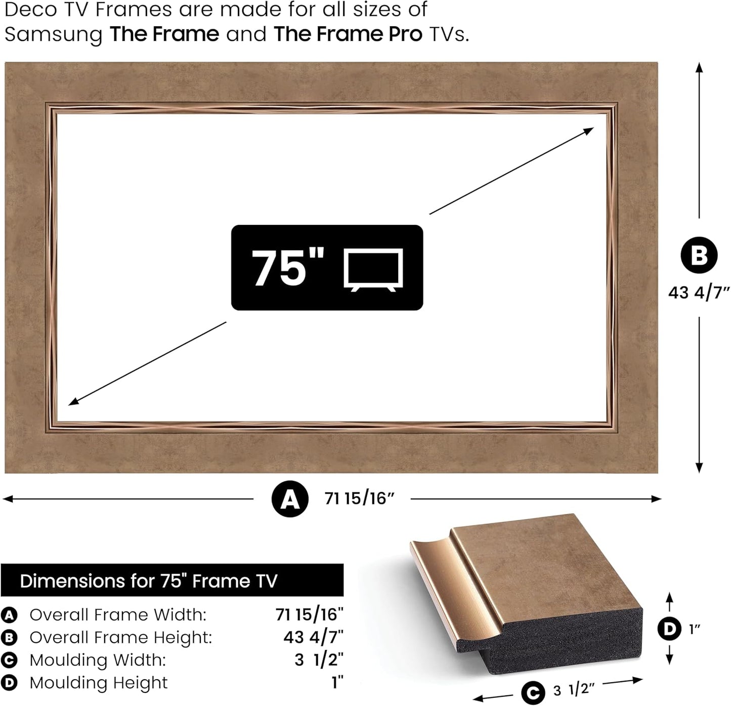 Contemporary Bronze 75" Premiere Deco TV Frame - Compatible ONLY with Samsung The Frame TV and Pro TVs (Fits 2021-2025, LS03A, LS03B,LS03C,LS03D,LS03FA,LS03FW)