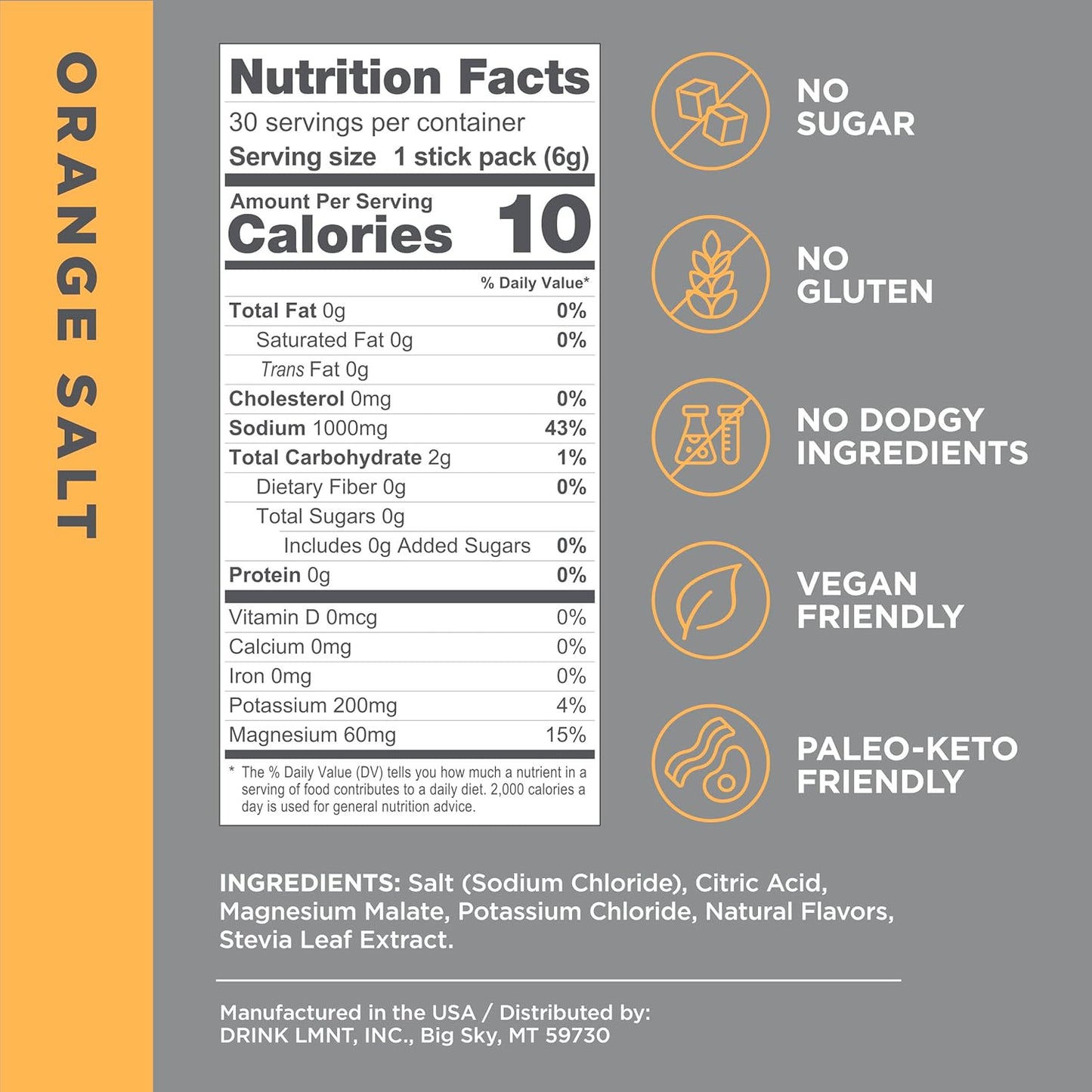 Drink LMNT Zero Sugar Electrolytes - Orange Salt | Drink Mix | 30-Count