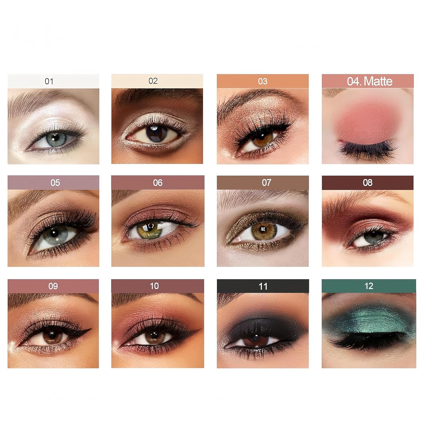 Eyeshadow Stick Set 12 PCS High Pigmented Cream Matte Eyeshadow Pen Waterproof Long Lasting Shimmer Eyeshadows Stick with Soft Brush