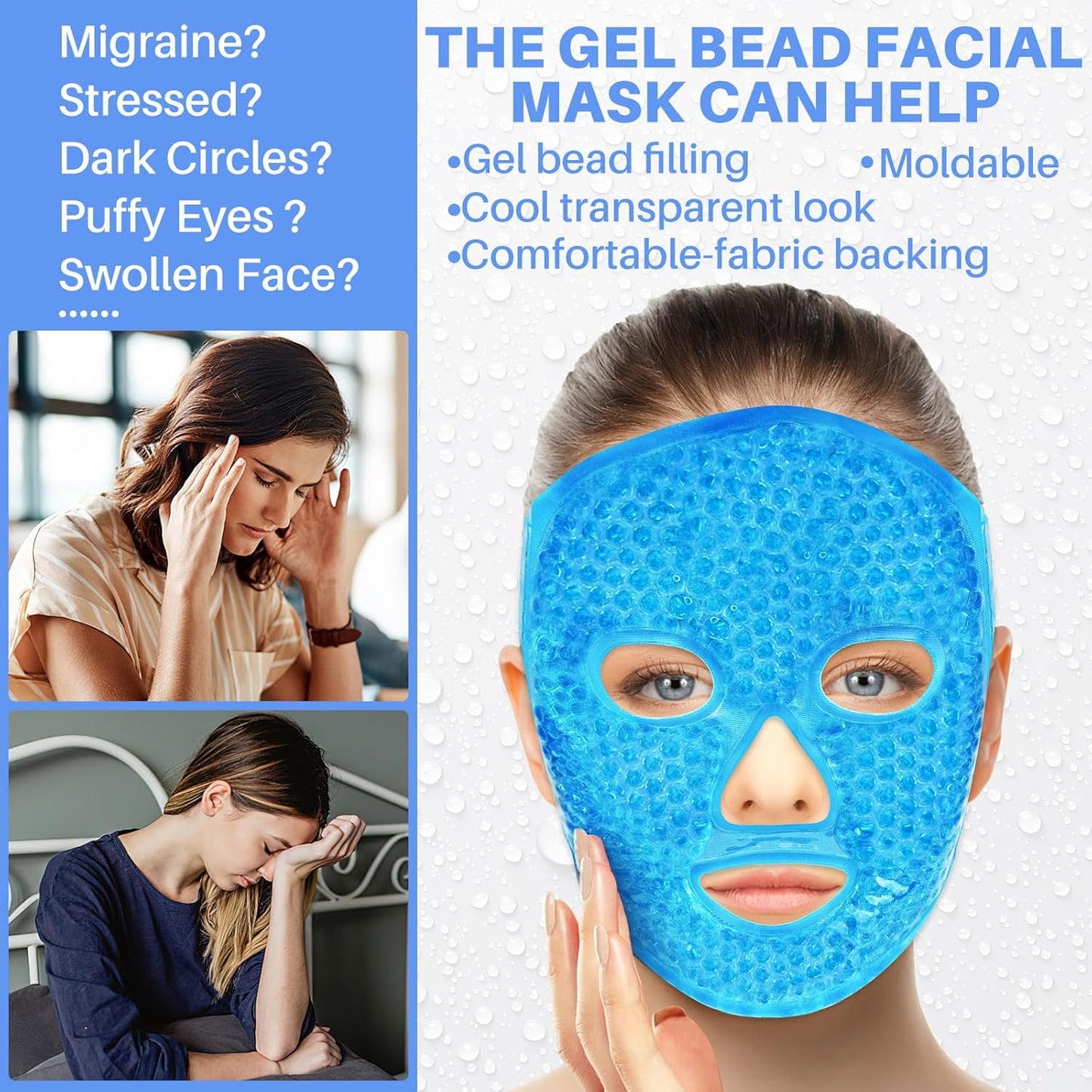 Ice Pack Cold Face, Eye Masks Reduce Face Puff, Dark Circles, Reusable Cold Hot Gel Face Eye Mask, Suitable for Women Facial SPA, Ice Face Mask for Sleeping, Headaches (Blue Updated)