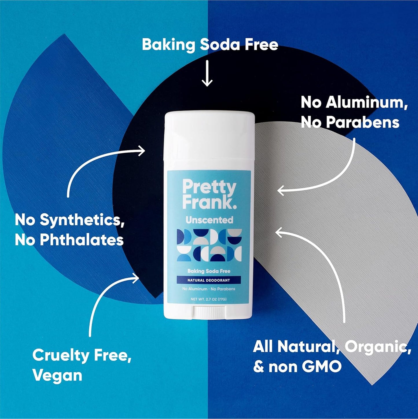 Pretty Frank Natural Aluminum-Free Deodorant Stick, Baking Soda-Free, Unscented (2-Pack) | Sensitive Skin Friendly, Effective Odor Control for Women & Men, Organic Ingredients, No Added Fragrance