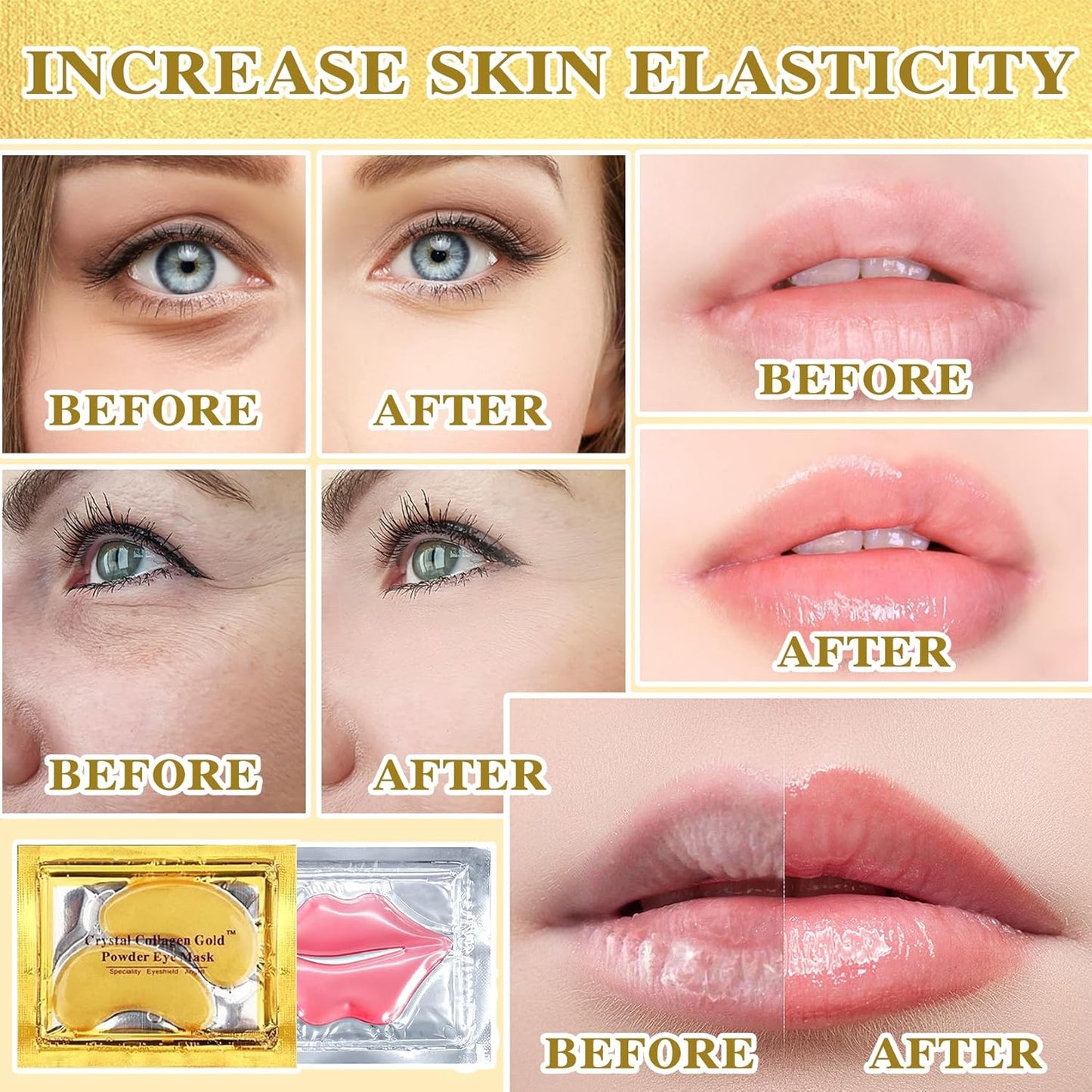 30PCS Lip Mask & Under Eye Mask, 24K Under Eye Patches for Puffy Eyes, Pink Lip Masks Skincare, Effectively Moisturizing the Lip & Eye Skin, Reducing Fine Lines & Dark Circle