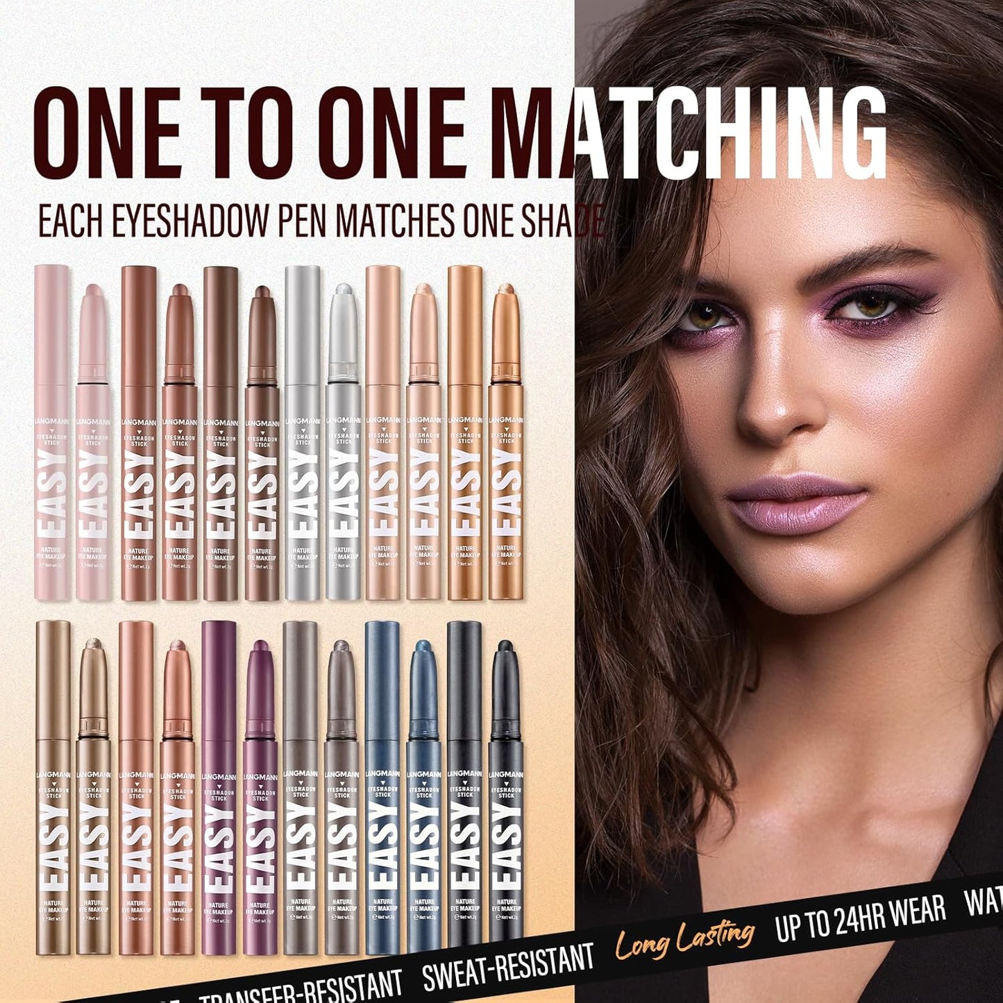 Jolilab Eyeshadow Stick Set, 2 PCS Matte Professional Bright-Colored Contouring and Highlight Eyeshadow Stick, Cream Waterproof Long Lasting High Pigmented Eye Shadow. (2, 01+22 2pcs)