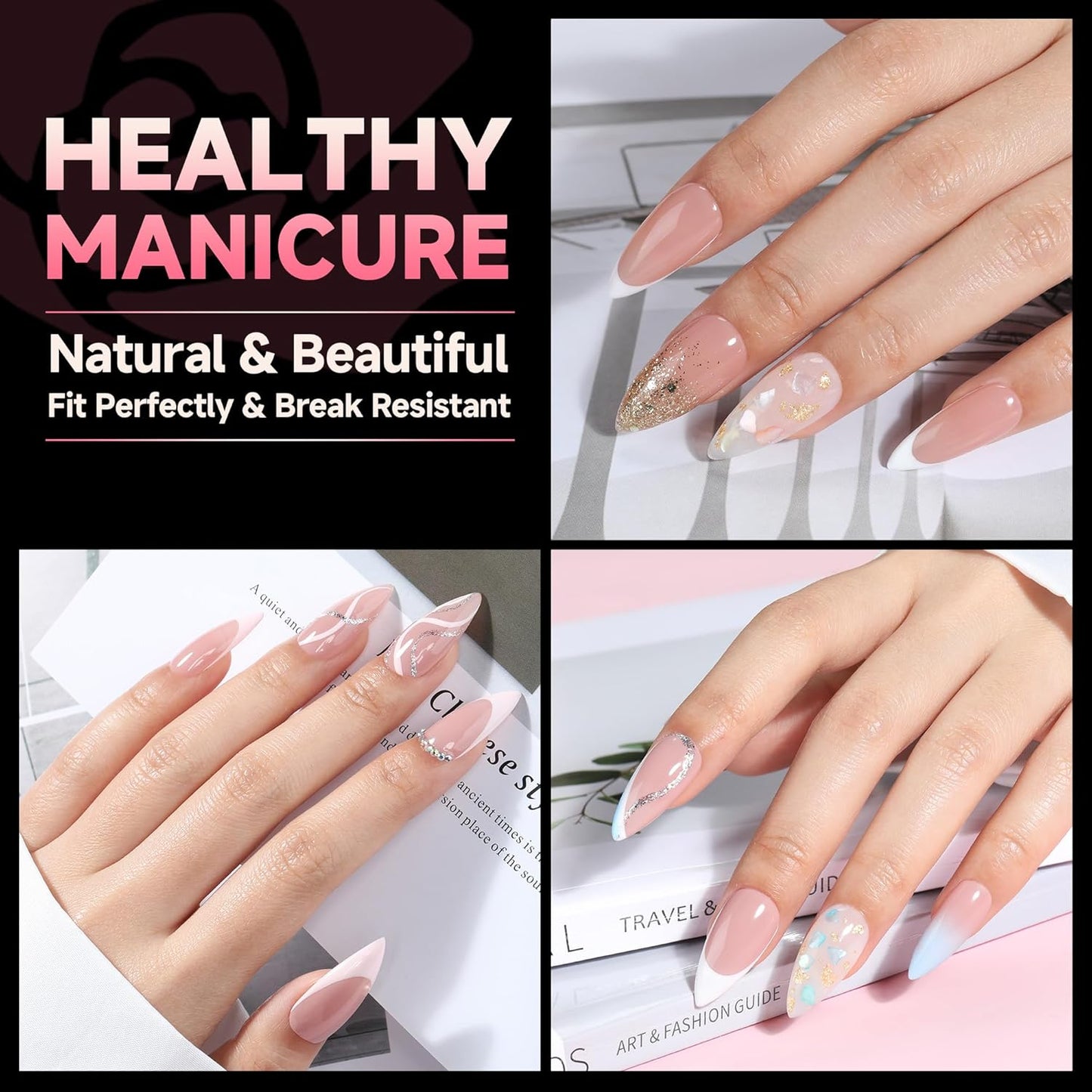UNA GELLA Medium Stiletto Gel Nail Tips Halloween Full Cover 216Pcs Almond Shape Nails Tips Stiletto Pre etched Soft Gel Nails Tips Clear Fake False Nail Tips For Home Art Salon 12 Sizes