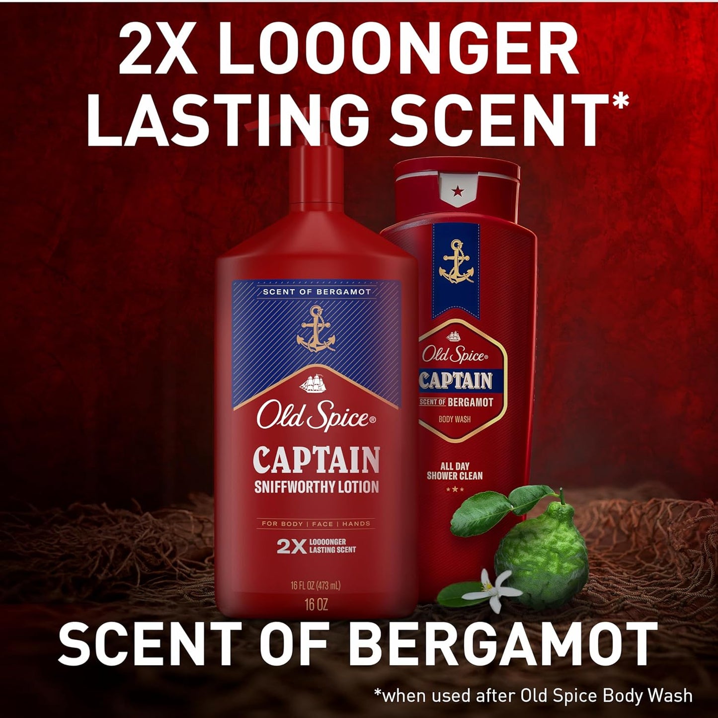 Old Spice Hand, Face & Body Lotion for Men, 24/7 Lightweight Moisturization with Amazing Scent, Instant Absorption, For All Skin Types, Captain with Bergamot Scent, 16 oz