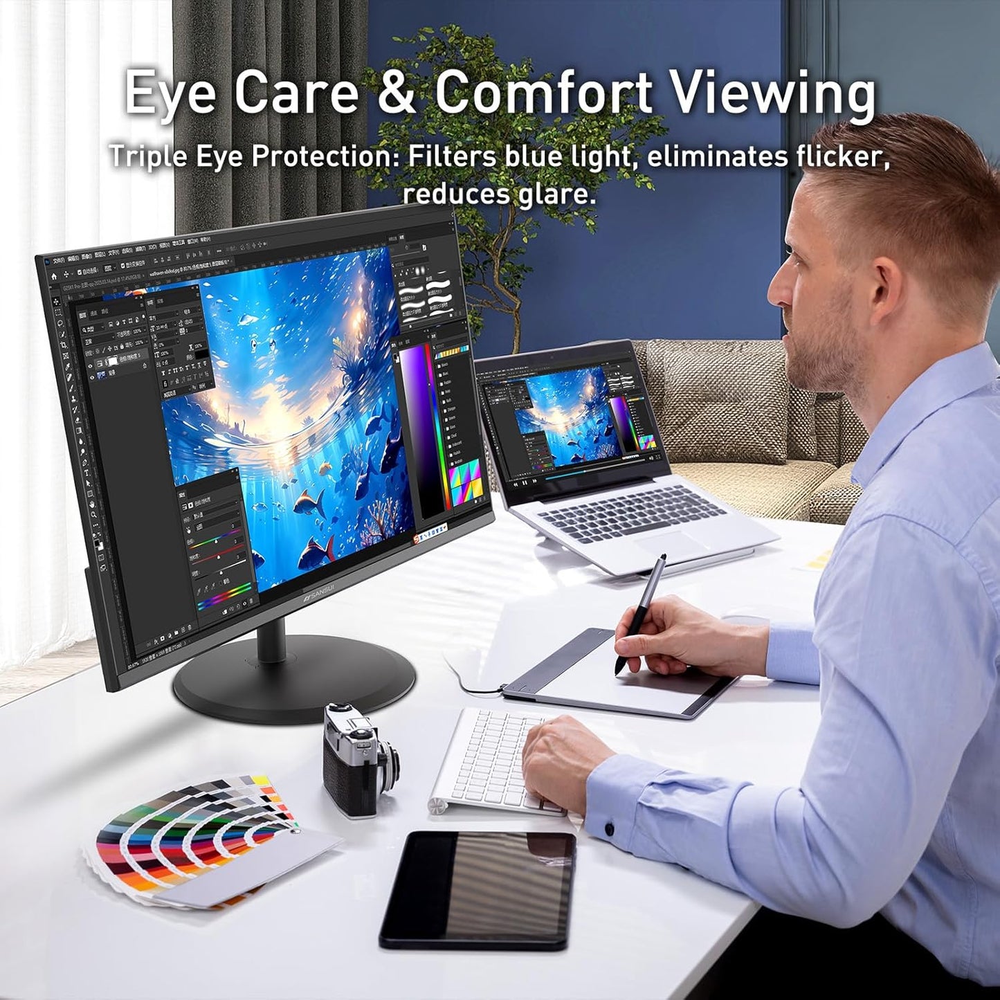 SANSUI 22 Inch 120Hz Monitor, FHD Computer Monitor 4000:1 Contrast Ratio with Adaptive Sync, HDR 100% sRGB, HDMI x 2, VESA Mount, Eye Care for Home/Office (ES-22X3AH, One HDMI Cable Included).