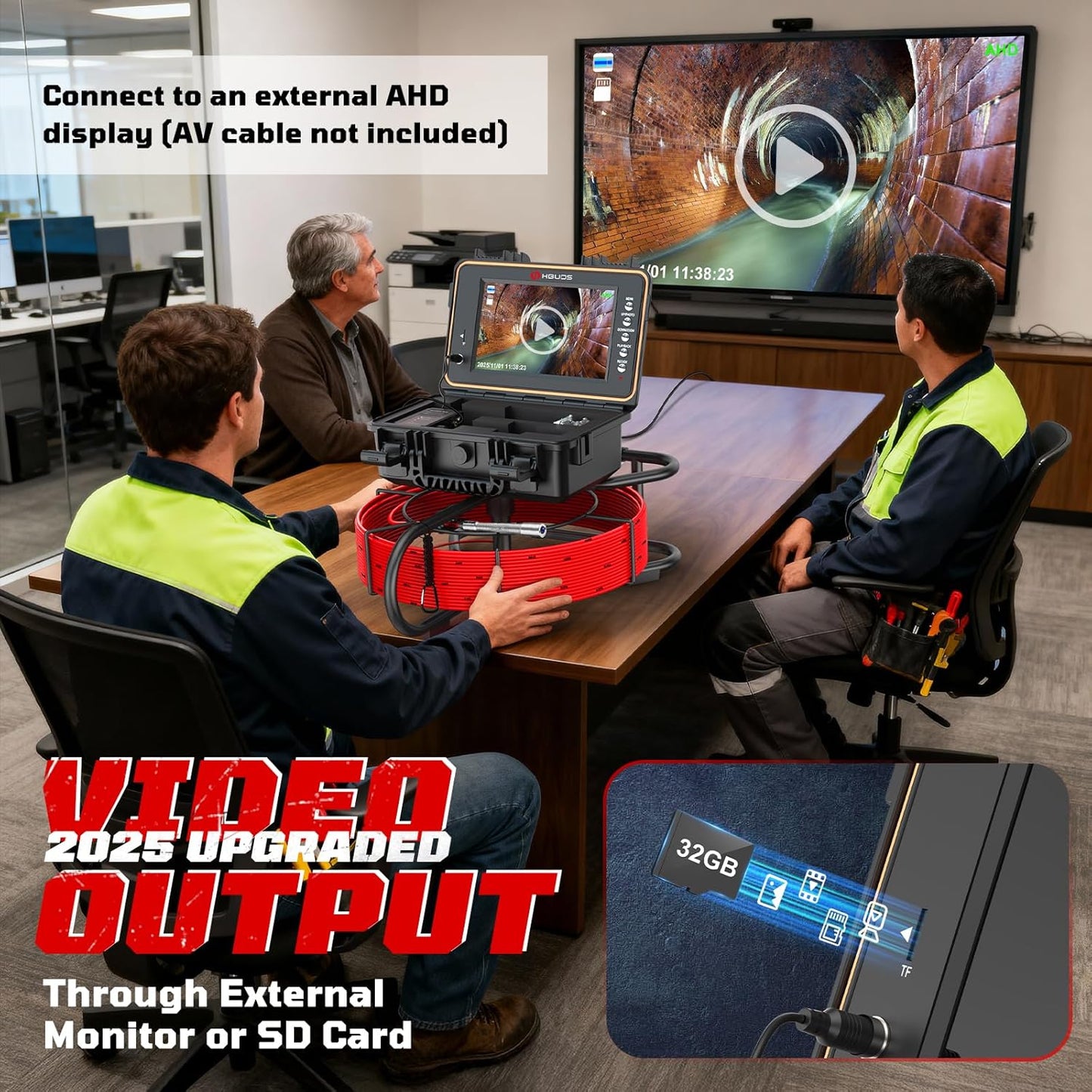 Sewer Camera 100ft, Self Leveling Drain Camera with Meter Counter, 7mm Thick Cable, 9" HD Screen 1080P Plumbing Cameras Snake with Light, 5100mAh Battery Duct Pipe Video Inspection Cam DVR 32GB