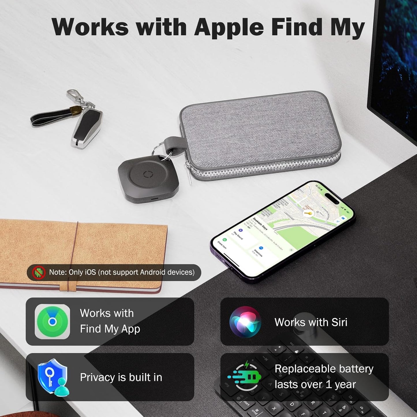 Air Tracker Tag-6 Pack, Smart Bluetooth Tracker Work with Apple Find My(iOS Only), Luggage Tracker Tag for Key, Luggage, Backpack, Suitcase, Replaceable Battery, weTag, Black