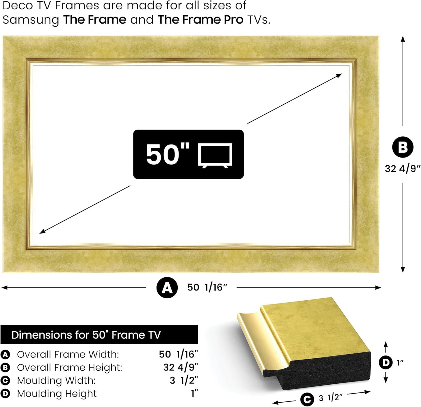 Contemporary Gold 50" Premiere Deco TV Frame - Compatible ONLY with Samsung The Frame TVs (Fits 2021-2025, LS03A, LS03B, LS03C, LS03D, LS03FA)