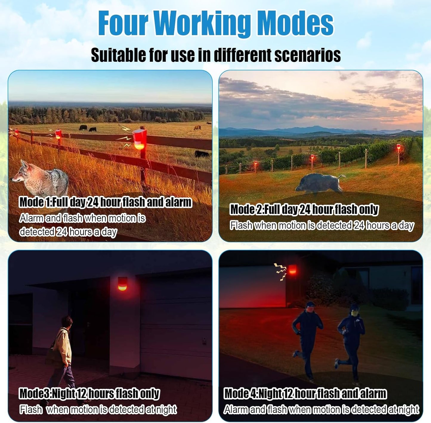 Qualirey 6 Pack Solar Sound and Light Alarm Motion Sensor 129db Outdoor Security Siren Waterproof Motion Activated Detector Alarm 6 LEDs Flash Warning Strobe System for Home, Farm (Red)