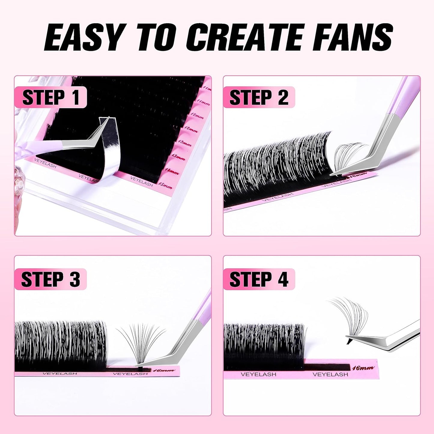 VEYES INC Cashmere Smart Fan Lash Extensions 0.03 0.05 0.07 C/CC/D Curl 8-20mm Mixed & Single Length, Super Matte Black Volume Lashes, Professional Supplies for Lash Techs (0.05 CC 8mm)