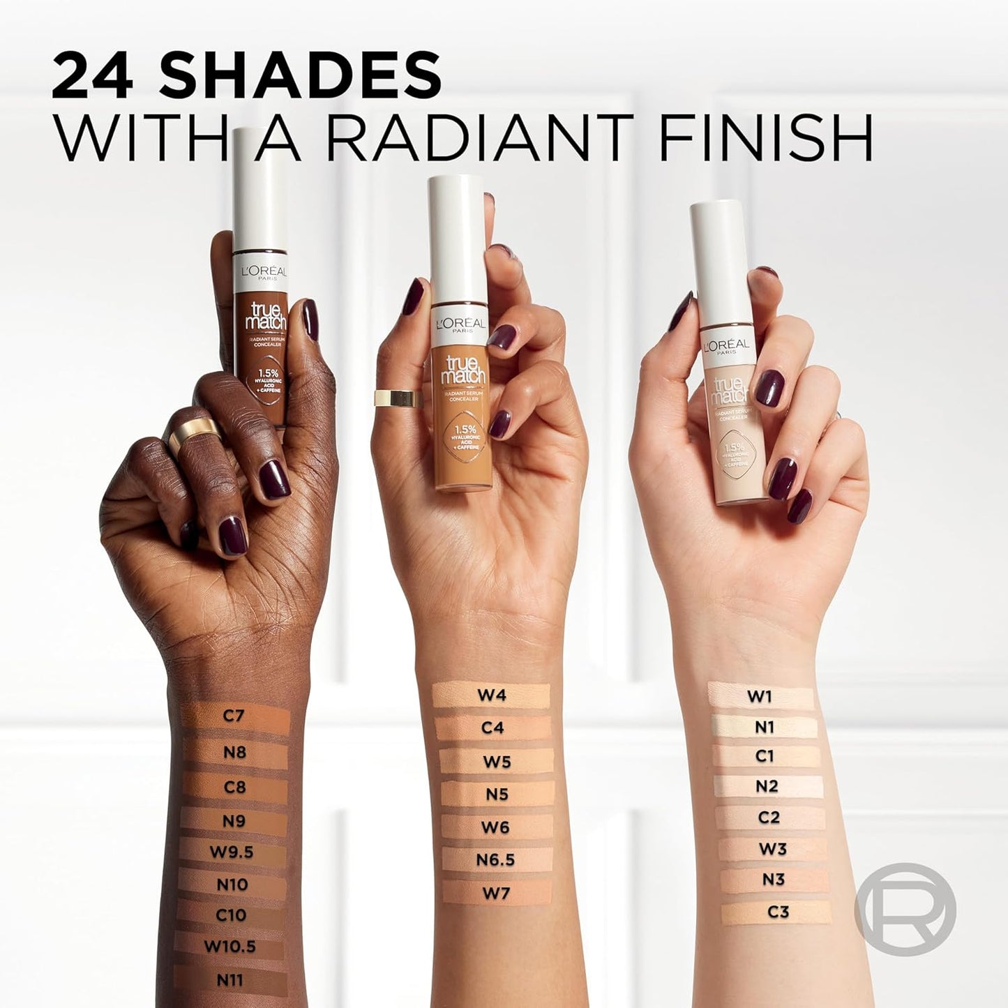 L’Oréal Paris True Match Radiant Serum Concealer, Brightening Under Eye Concealer Make Up with 1.5% Hyaluronic Acid and Caffeine, W1, 0.33 Oz