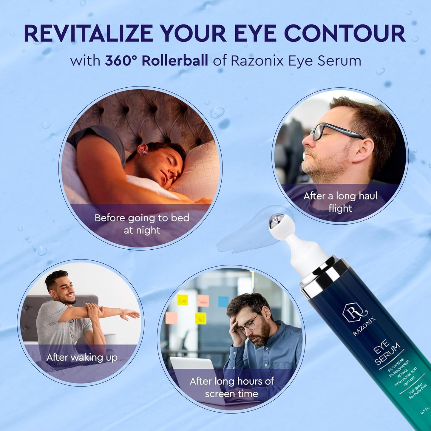 Eye Bags Treatment for Men and Women: Caffeine Eye Cream for Dark Circles – Cooling Roller for Puffiness Reducer (Medium, Unscented)