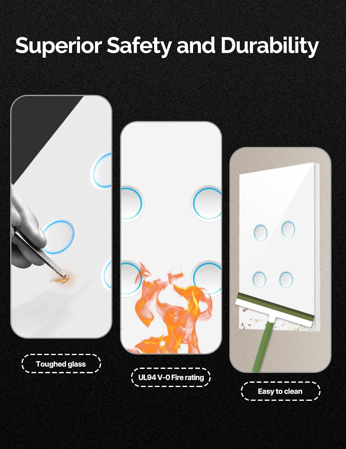 MOES Matter Wi-Fi Smart Light Switches Touch Glass Design, Needs Neutral Wire, Single Pole, 2.4GHz, Remote & Voice Control with Alexa, Google Home & Siri, Supports Timer and Schedule, White 2 Gang