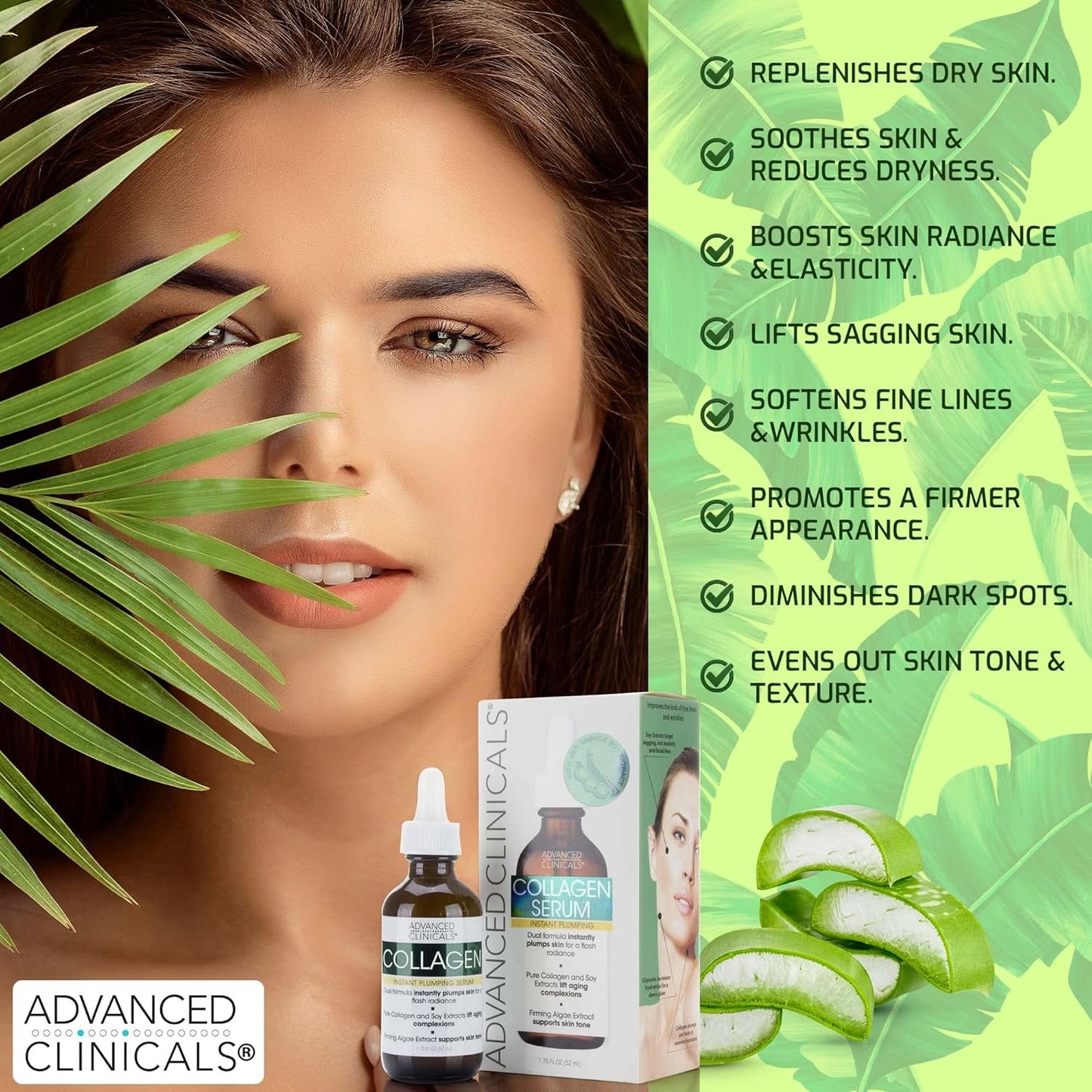 Advanced Clinicals Collagen Serum For Face | Collagen Face Serum For Skin Tightening Helps Lift, Plump & Firm Sagging Skin | Serums For Skin Care | Anti Wrinkle Boost, Fragrance Free, 1.75 Fl Oz, 2PC