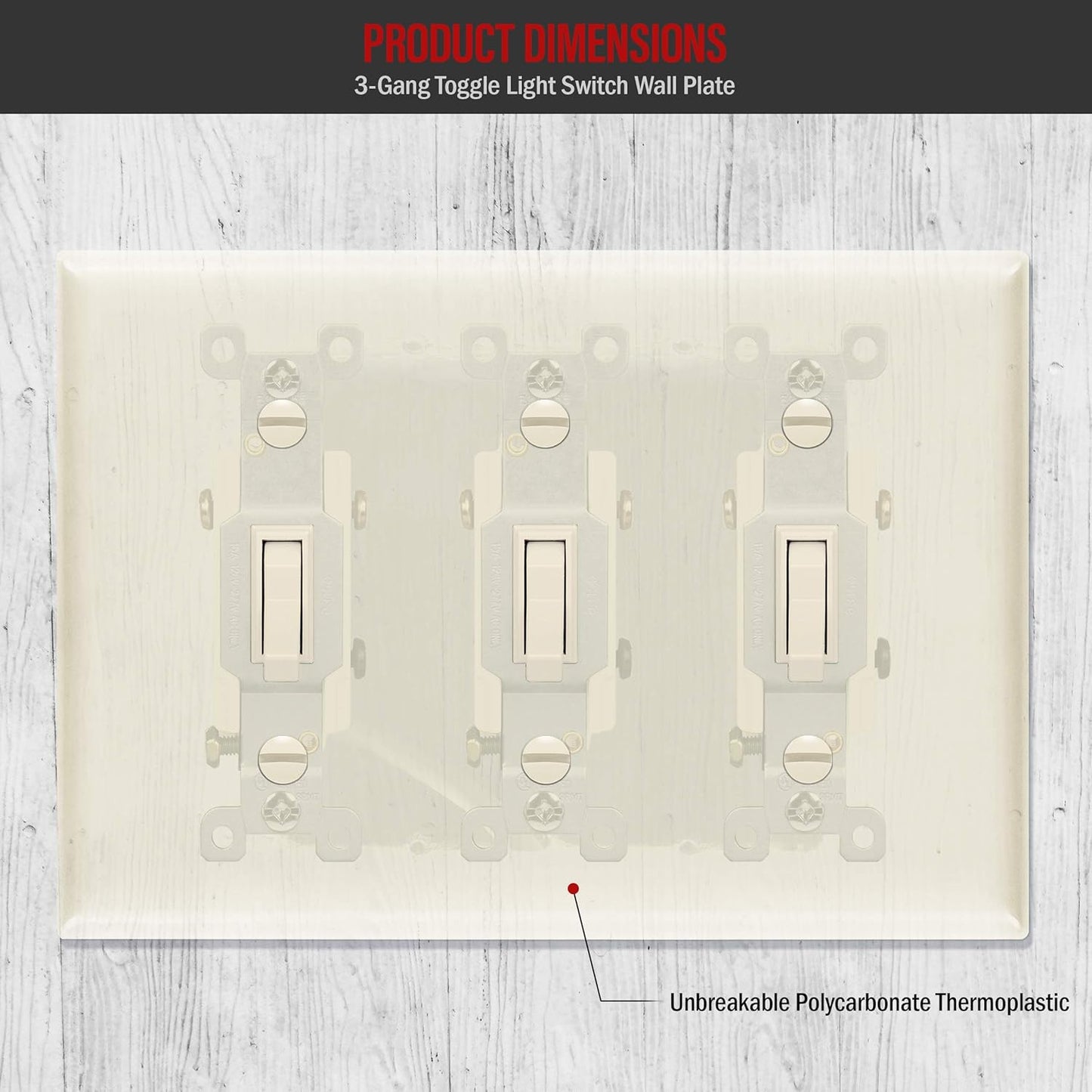 ENERLITES Triple Light Switch Wall Plate, Toggle Switch Plate, Gloss Finish, 3-Gang Mid-Size 4.88" x 6.77", Unbreakable Polycarbonate Thermoplastic, UL Listed, 8813M-LA, Light Almond
